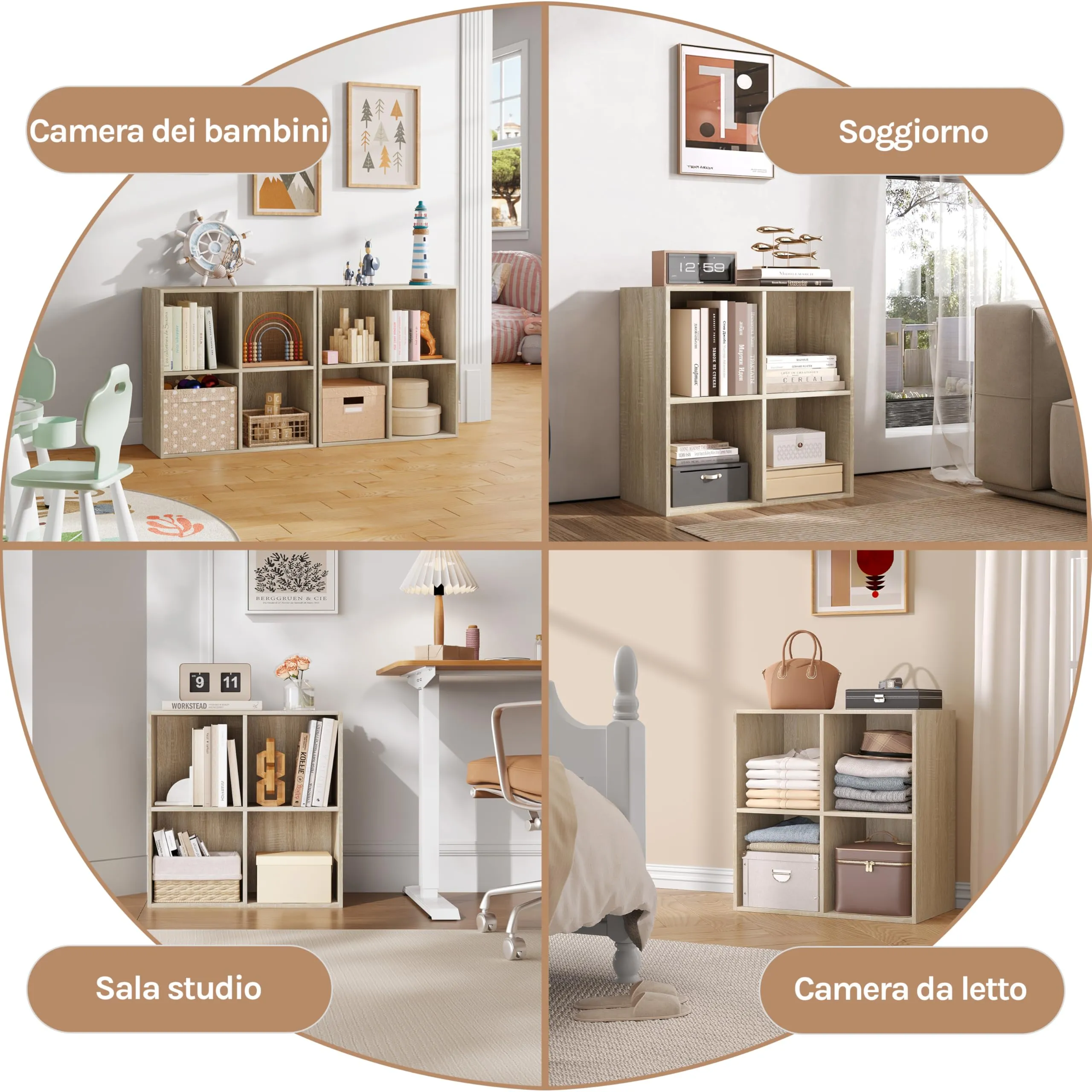WOLTU Libreria Moderna 4 Cubi in Legno Rovere Chiaro - immagine 7