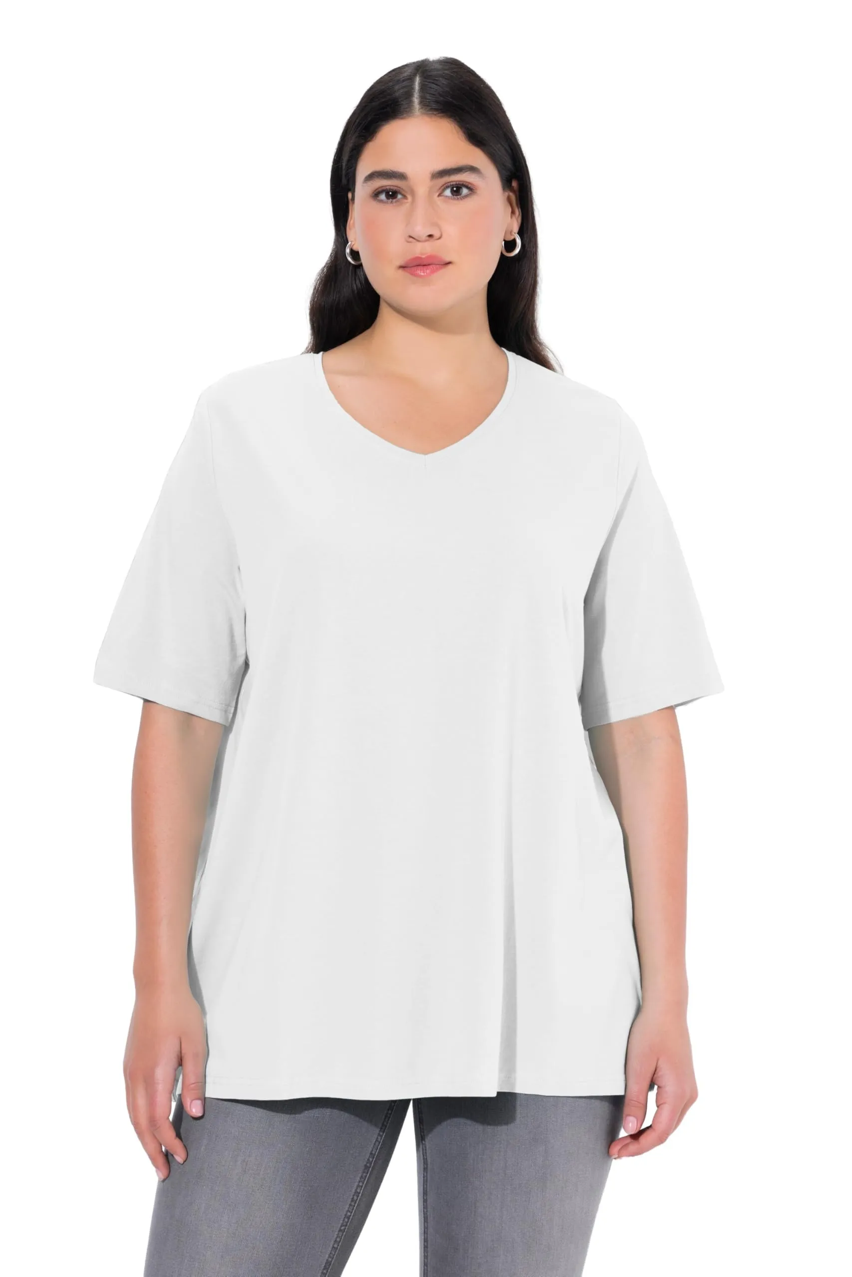 Ulla Popken Maglietta da Donna Linea A Scollo a V Bianco 62/64 - immagine 1
