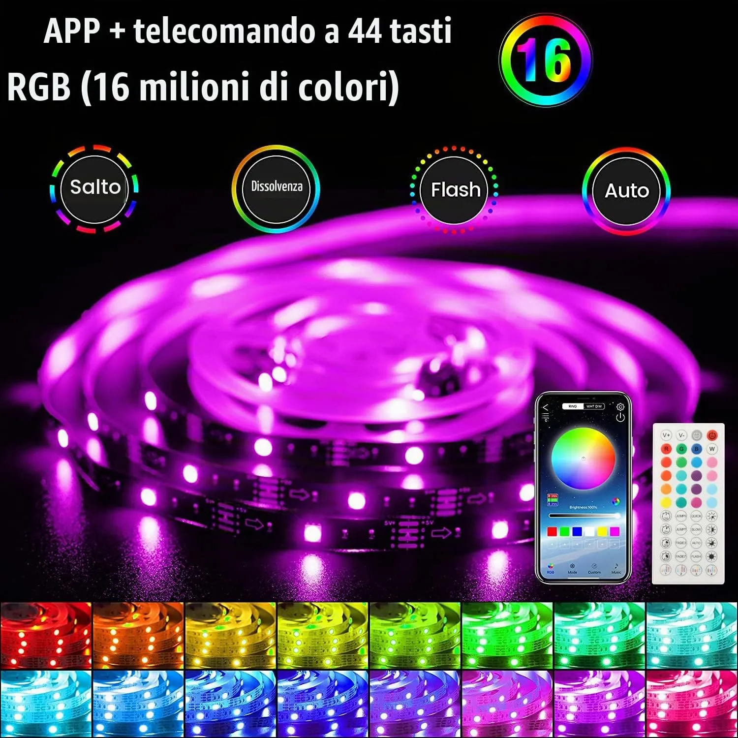 Enteenly Striscia LED TV Retroilluminazione RGB 5050, 5m per TV 55-75 Pollici e Monitor PC, Alimentazione USB con Telecomando e App - immagine 2