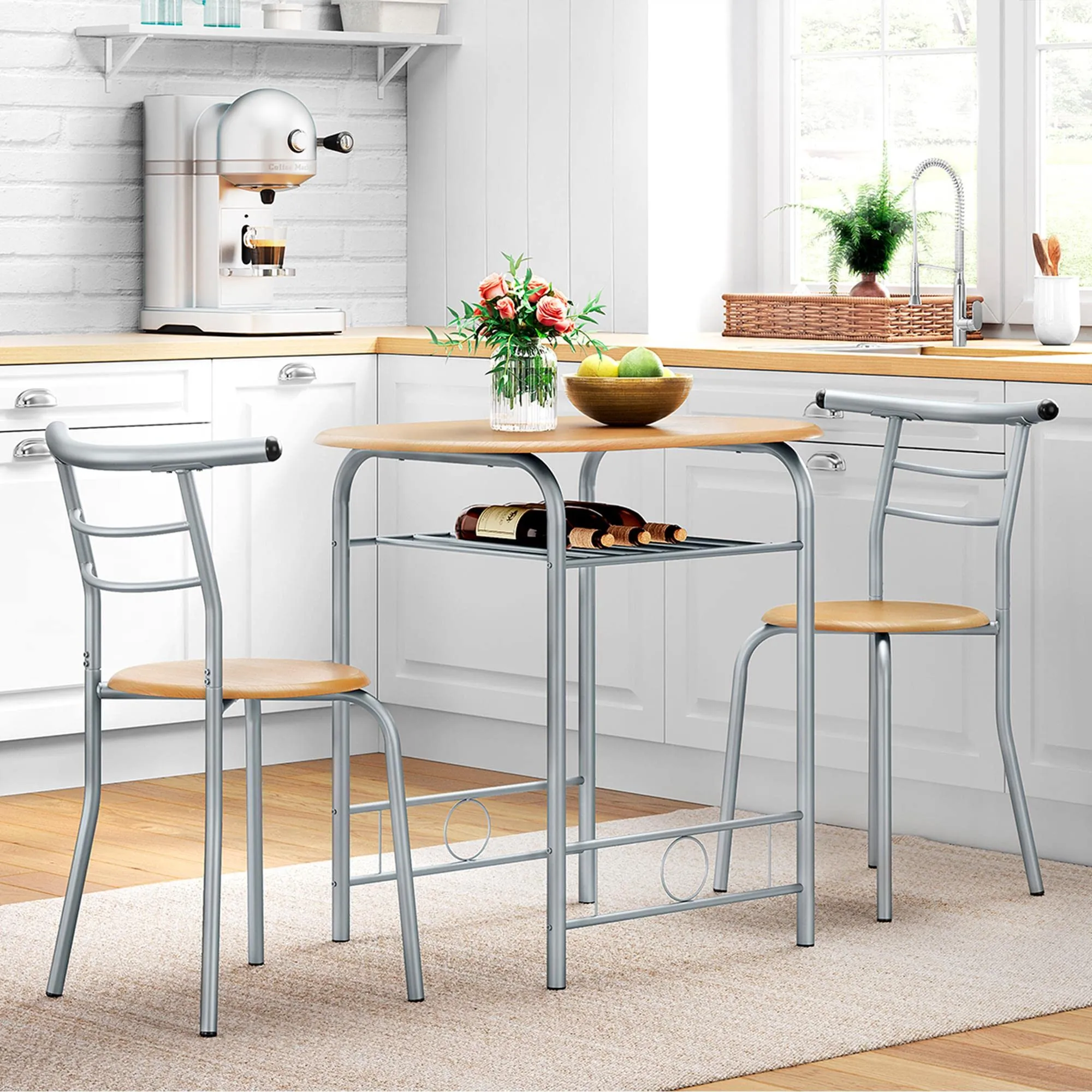 Yaheetech Set Mobili da Bar Tavolo e 2 Sedie per Cucina e Sala da Pranzo, Beige - immagine 2
