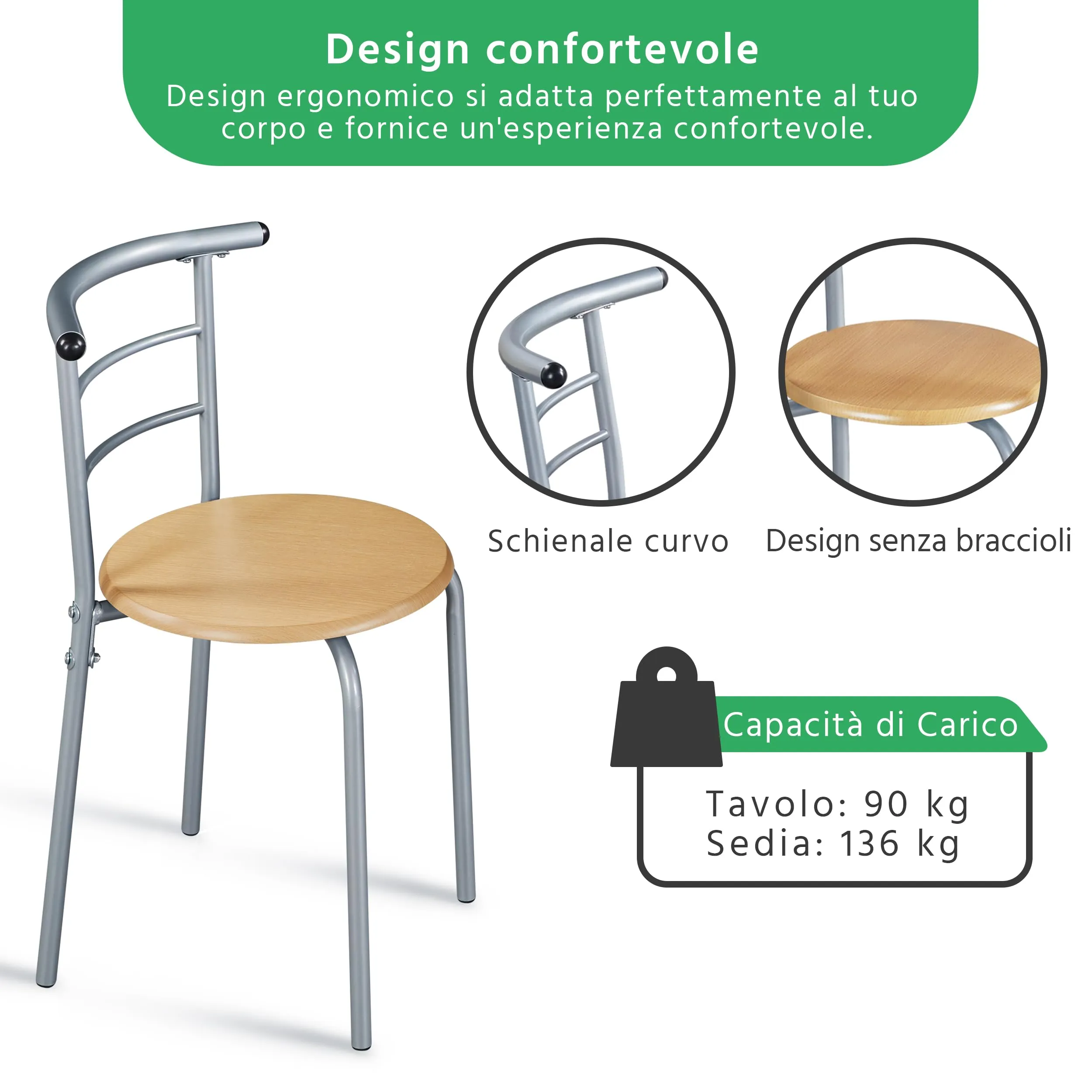 Yaheetech Set Mobili da Bar Tavolo e 2 Sedie per Cucina e Sala da Pranzo, Beige - immagine 4