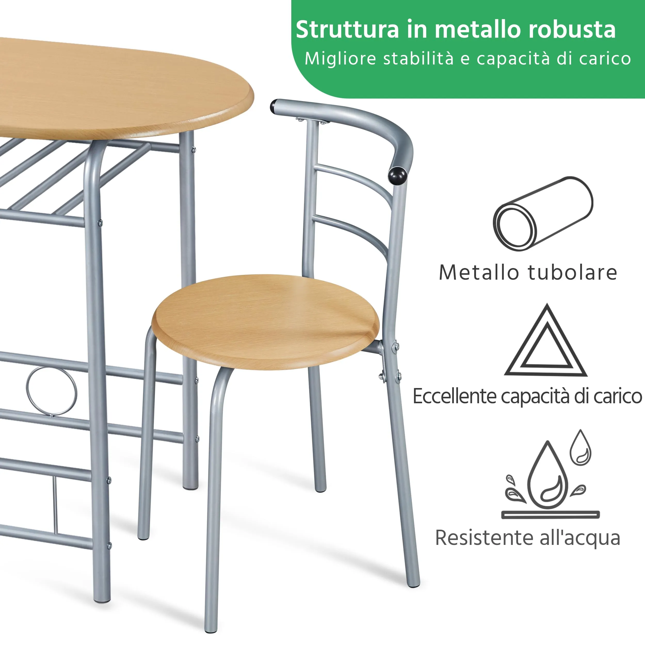 Yaheetech Set Mobili da Bar Tavolo e 2 Sedie per Cucina e Sala da Pranzo, Beige - immagine 5