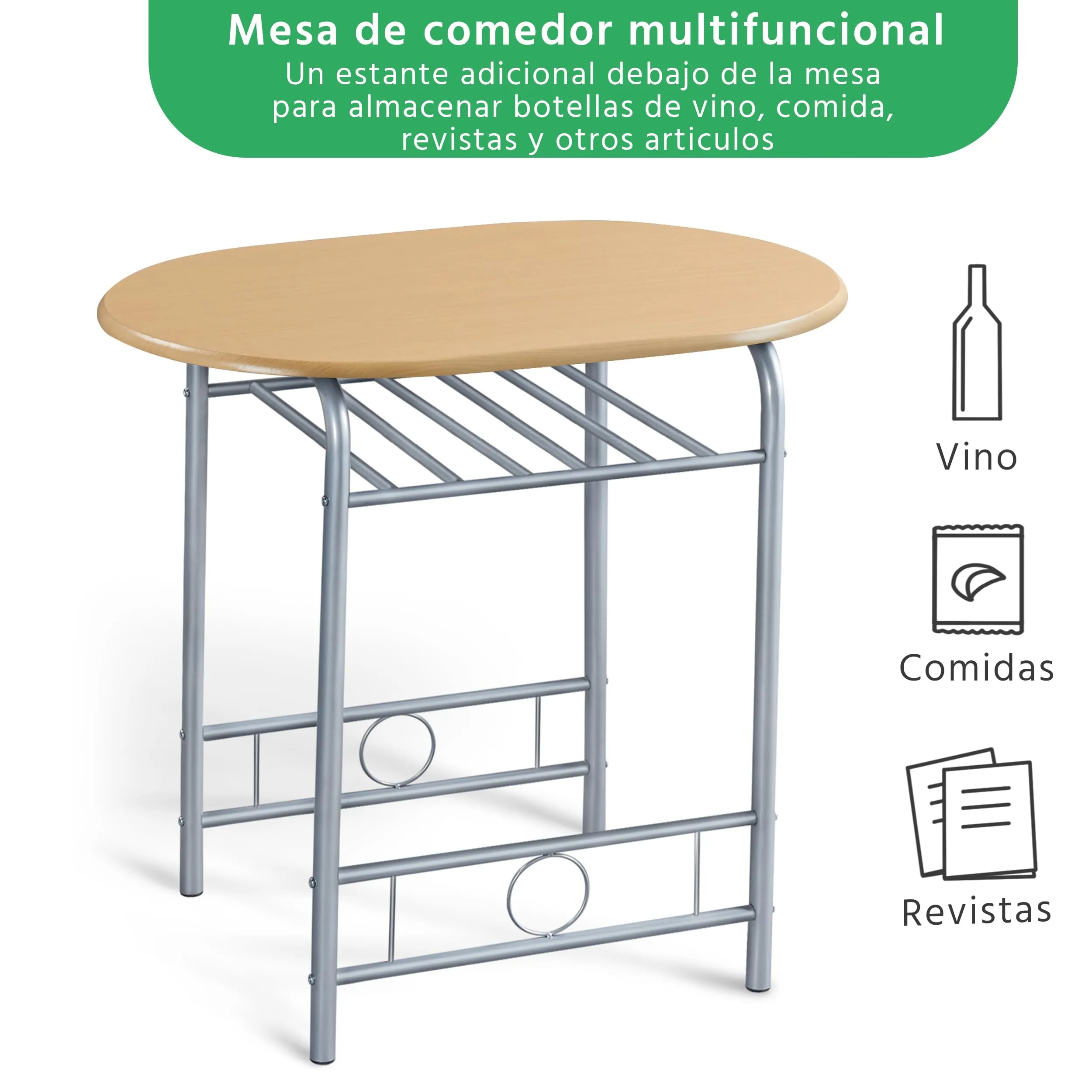 Yaheetech Set Mobili da Bar Tavolo e 2 Sedie per Cucina e Sala da Pranzo, Beige - immagine 8