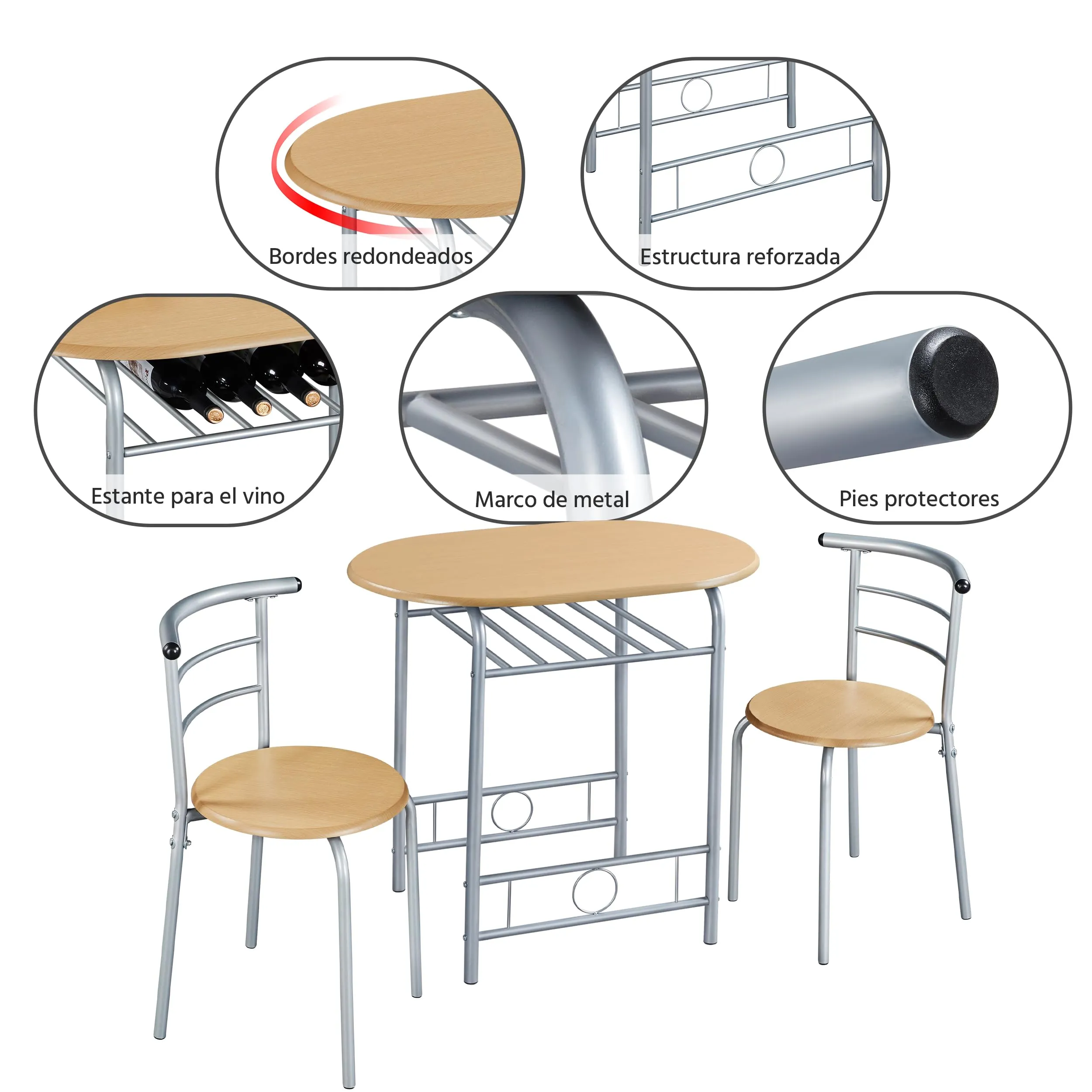 Yaheetech Set Mobili da Bar Tavolo e 2 Sedie per Cucina e Sala da Pranzo, Beige - immagine 9