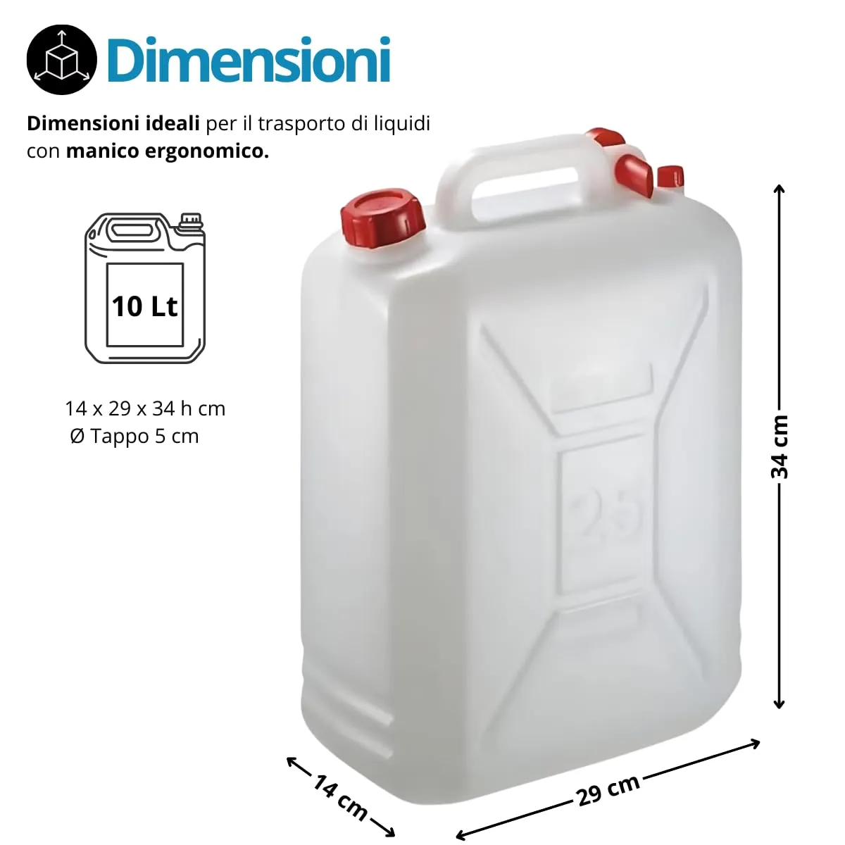 Tomaino Tanica in Plastica HDPE con Tappo e Dosatore, 10 Litri - immagine 2