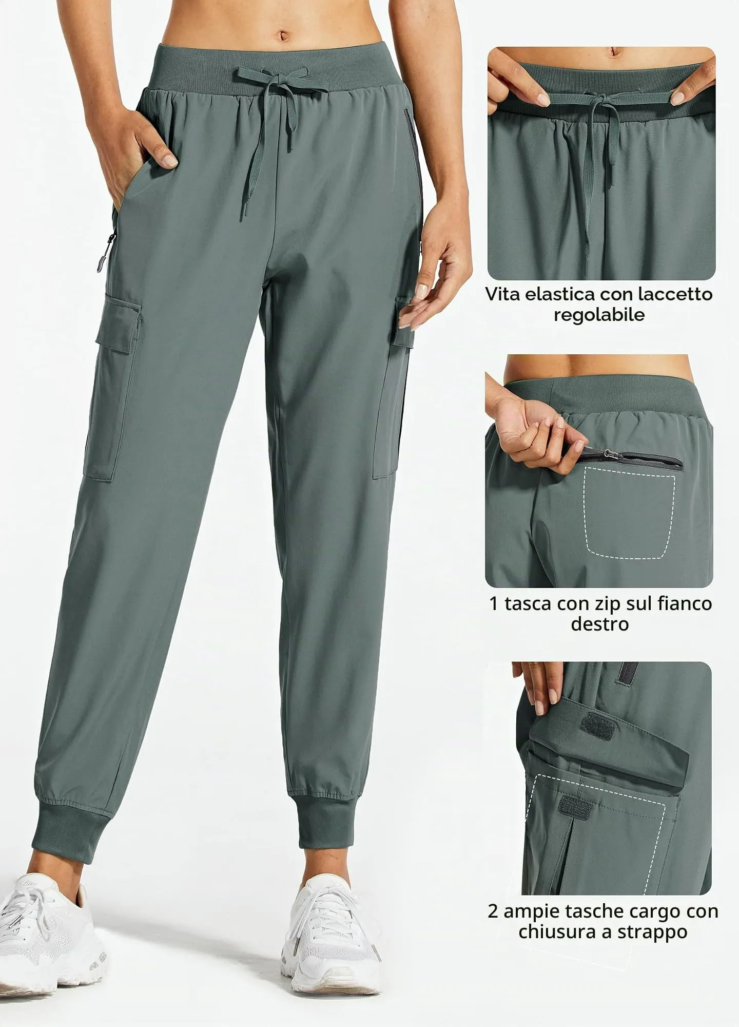 Libin Pantaloni Trekking Donna Cargo Jogger Estivi, Grigio Metropoli, S - immagine 4