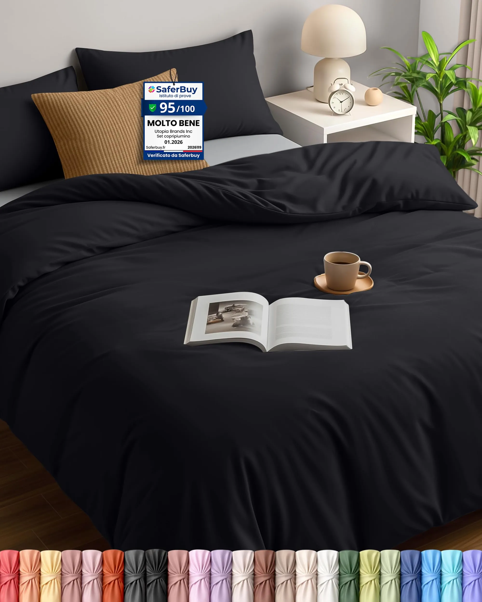 Utopia Bedding Set Copripiumino 230x220 cm e 2 Federe 50x75 cm, Nero - immagine 1