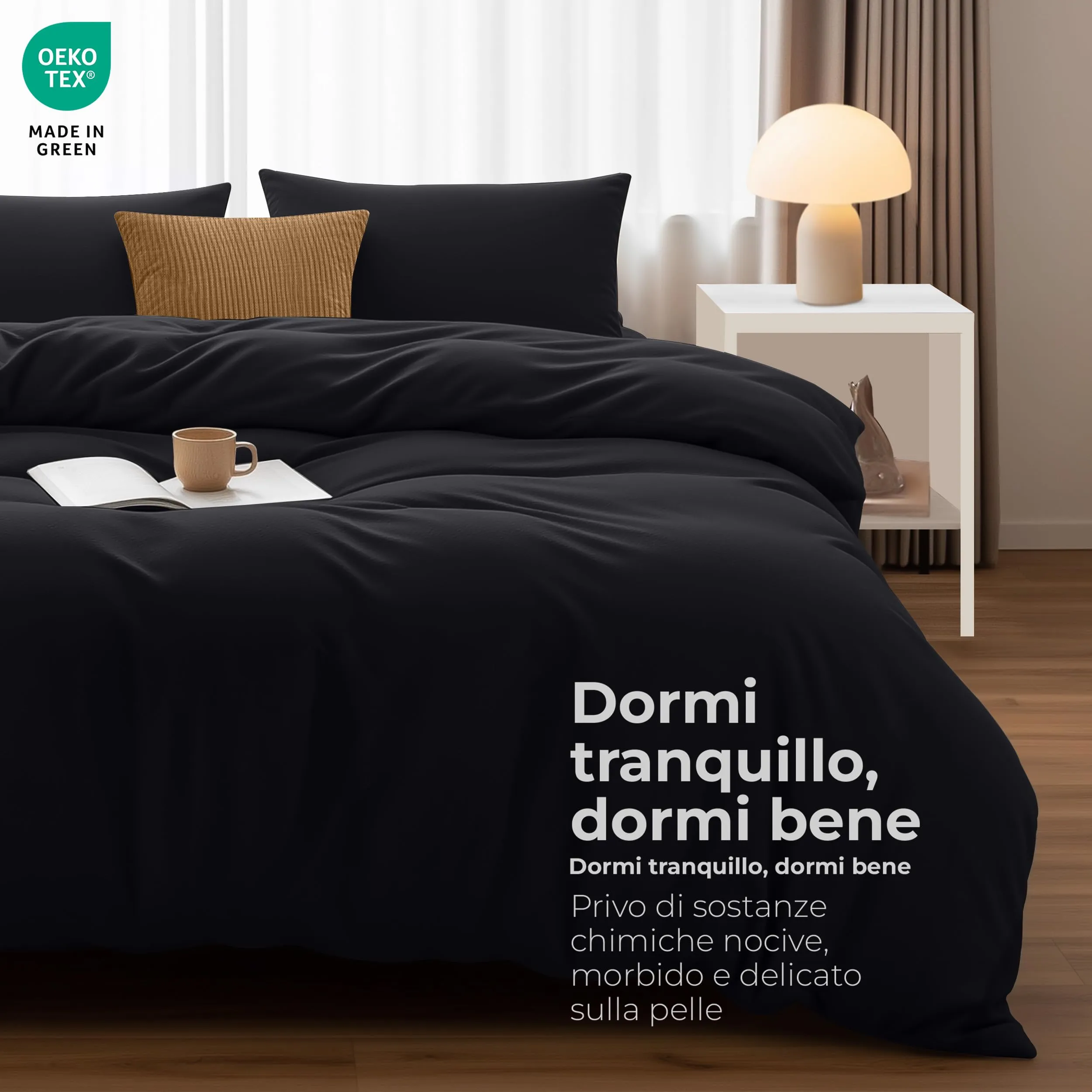 Utopia Bedding Set Copripiumino 230x220 cm e 2 Federe 50x75 cm, Nero - immagine 4