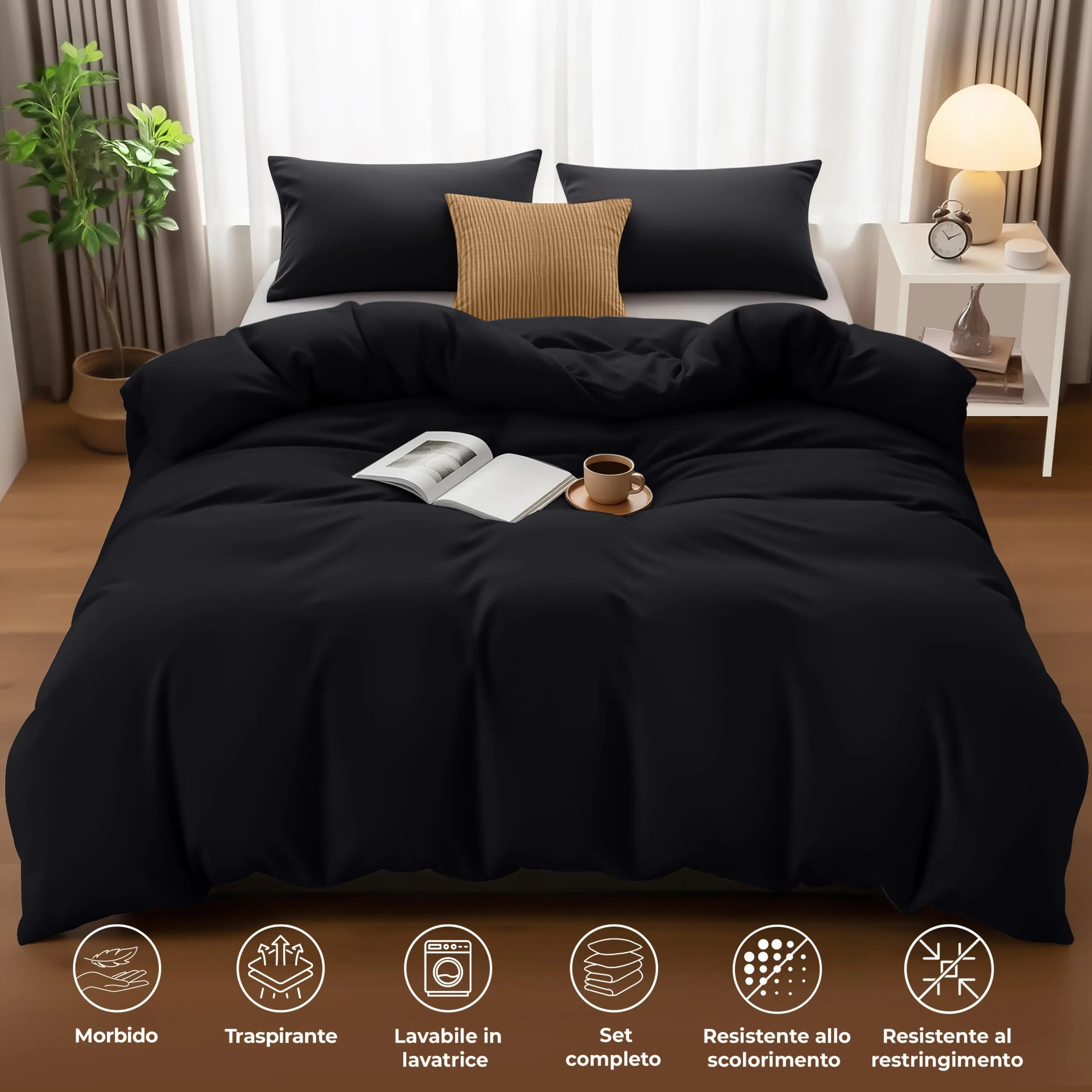 Utopia Bedding Set Copripiumino 230x220 cm e 2 Federe 50x75 cm, Nero - immagine 5