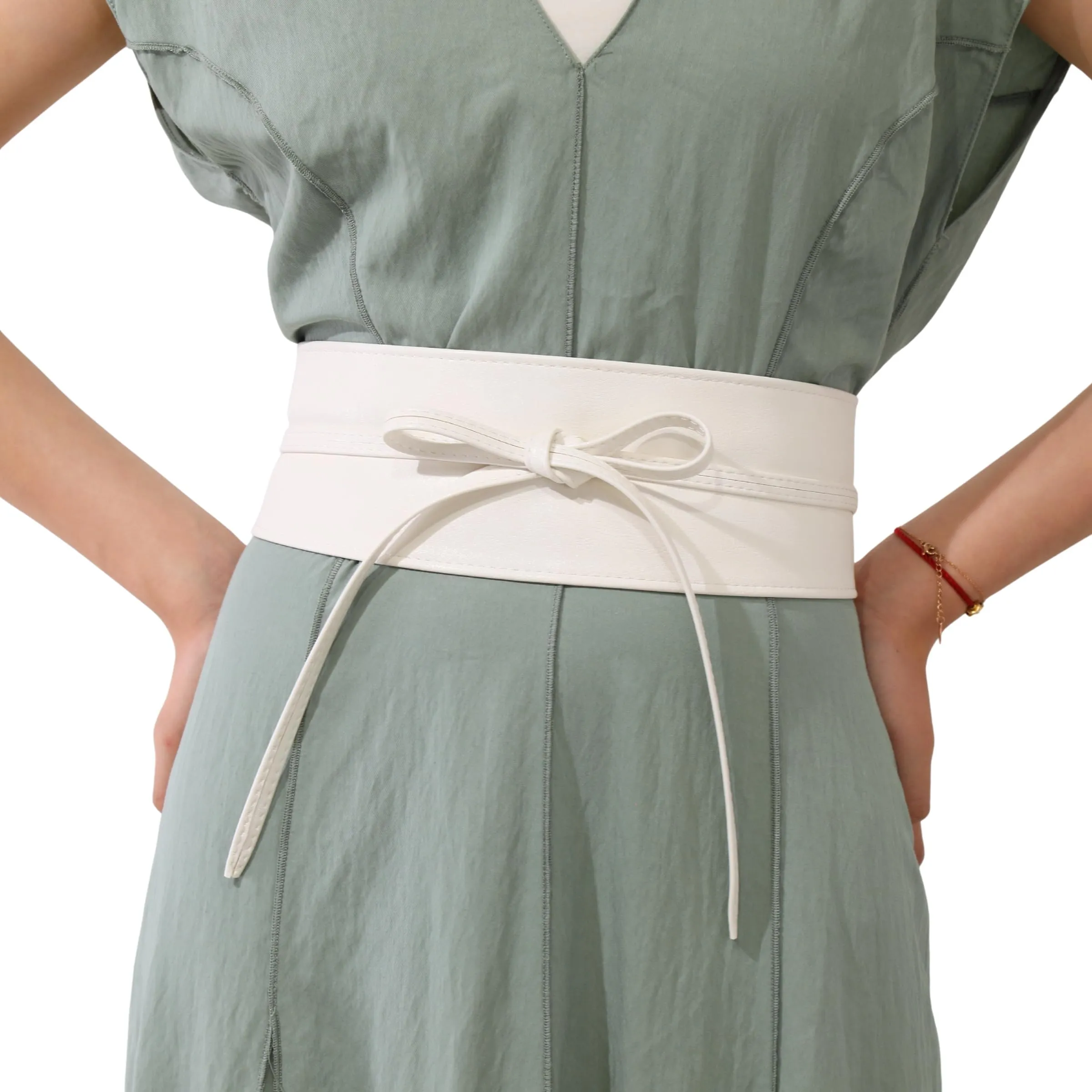 FASHIONGEN Cintura Obi da donna in similpelle, Bianco, 3XL - immagine 5