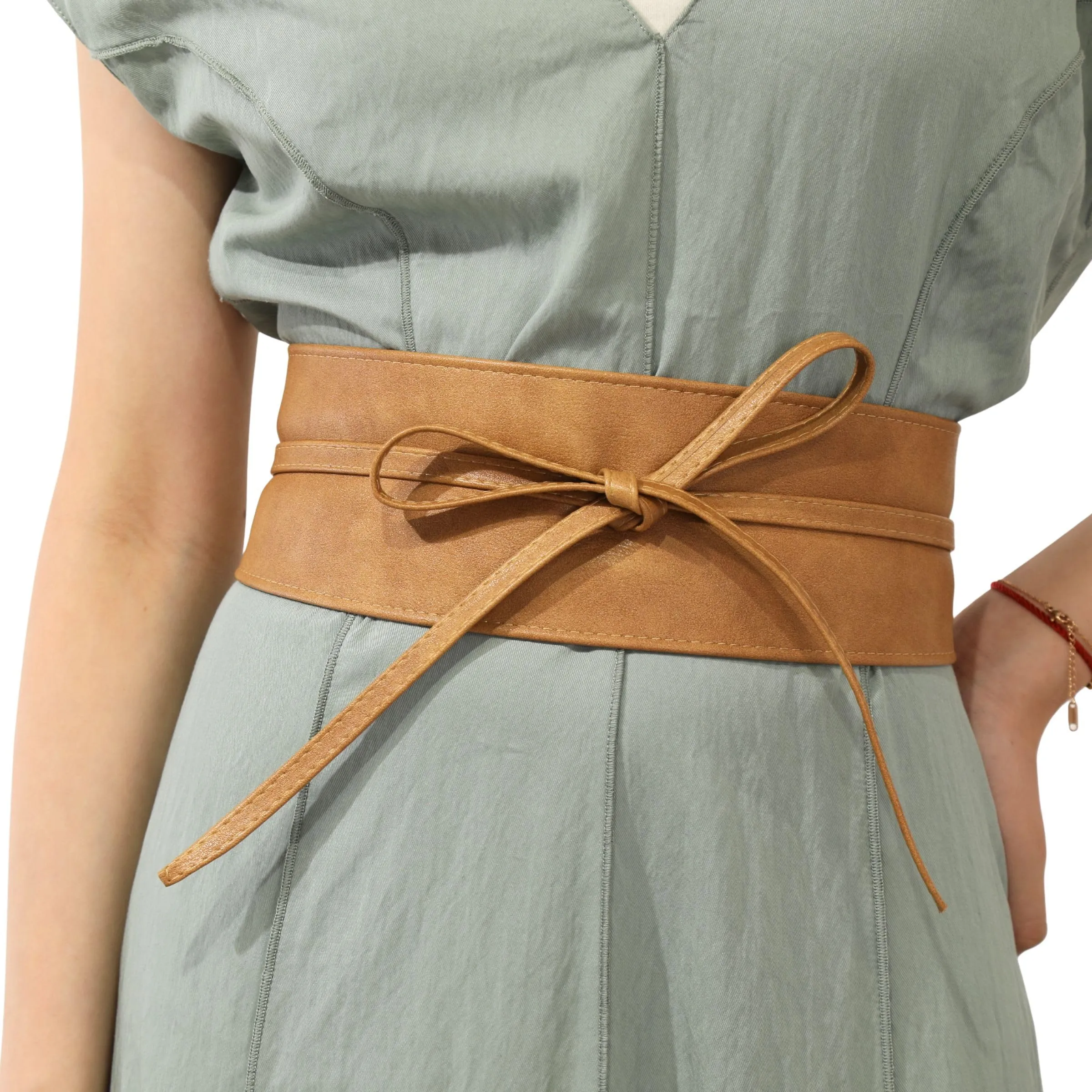FASHIONGEN Cintura Obi da donna in similpelle, Cammello chiaro, 3XL - immagine 4