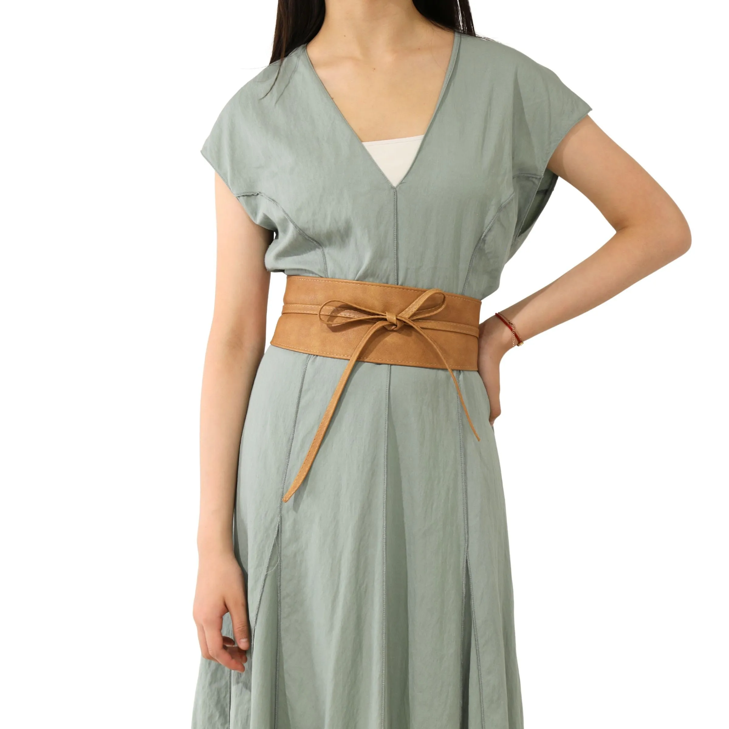 FASHIONGEN Cintura Obi da donna in similpelle, Cammello chiaro, 3XL - immagine 5