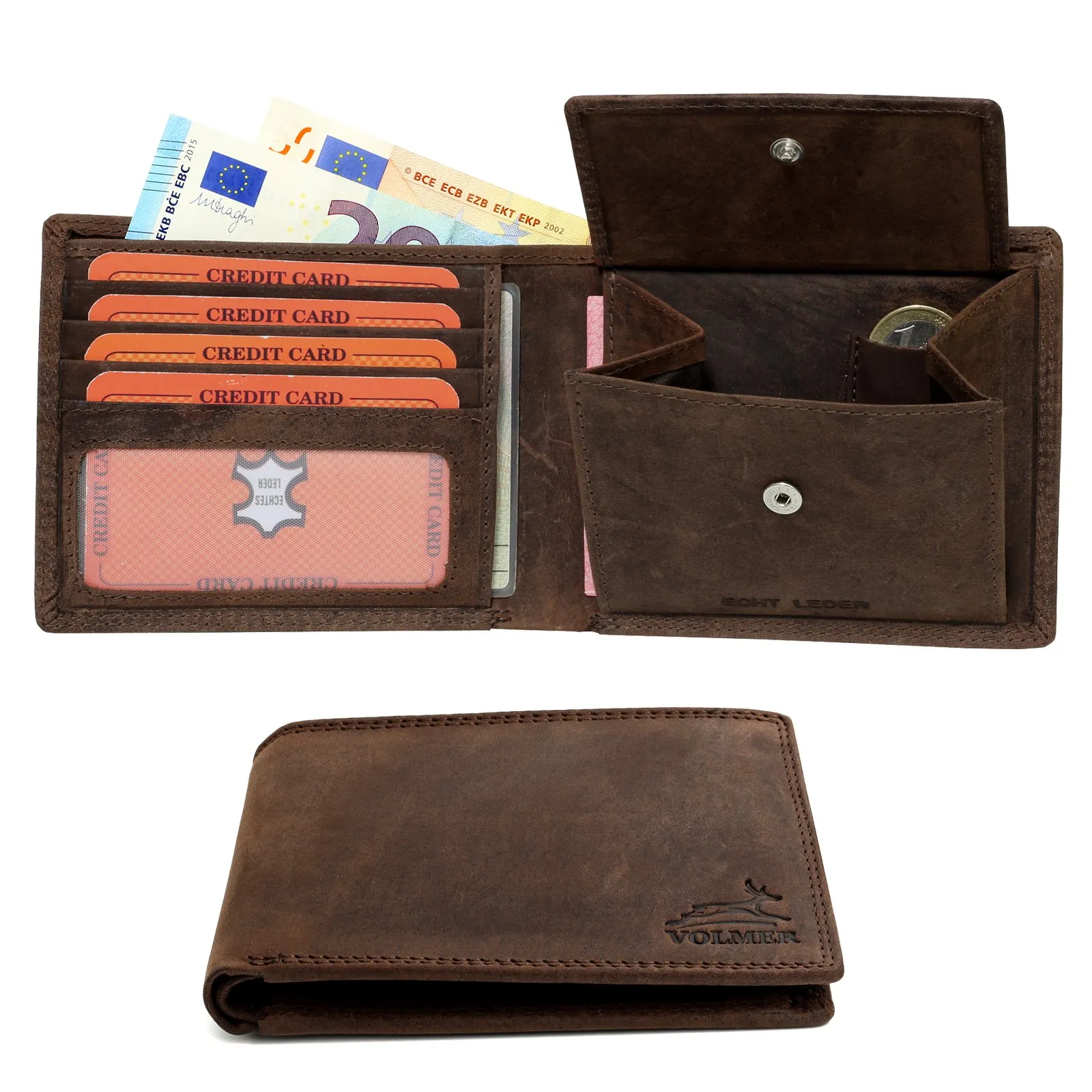 Fa.Volmer Portafoglio in Vera Pelle Slim RFID #Easycomfort - Marrone - immagine 2