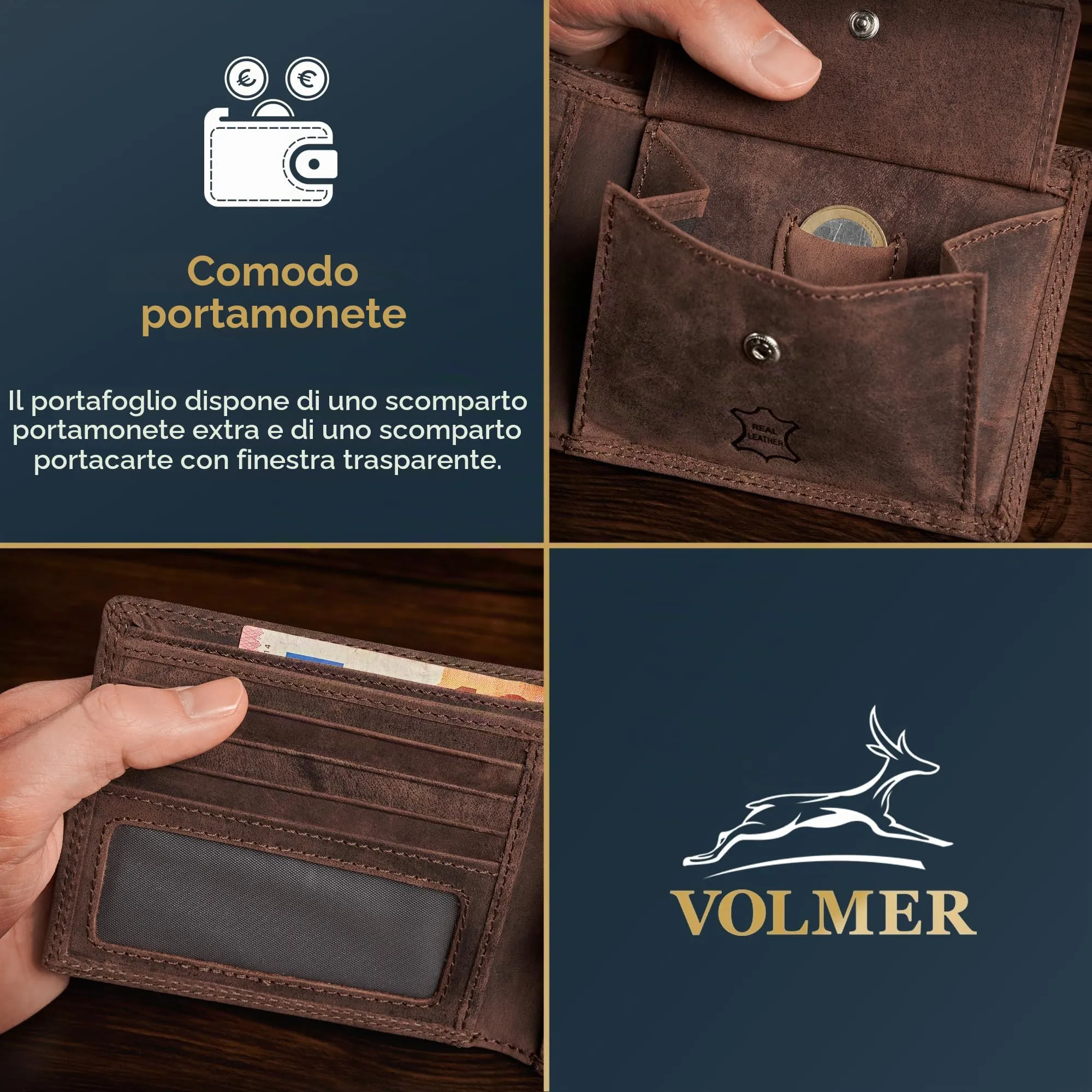 Fa.Volmer Portafoglio in Vera Pelle Slim RFID #Easycomfort - Marrone - immagine 4