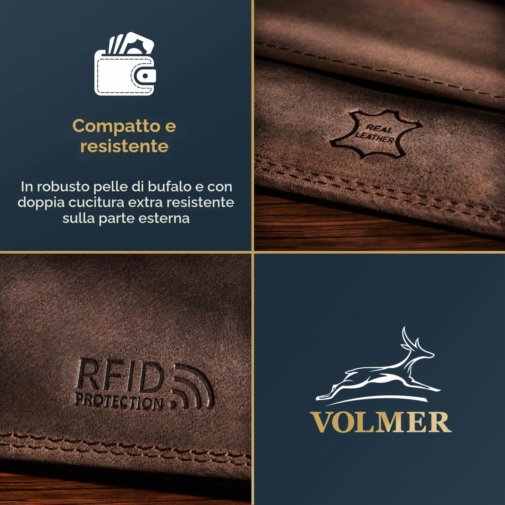 Fa.Volmer Portafoglio in Vera Pelle Slim RFID #Easycomfort - Marrone - immagine 5