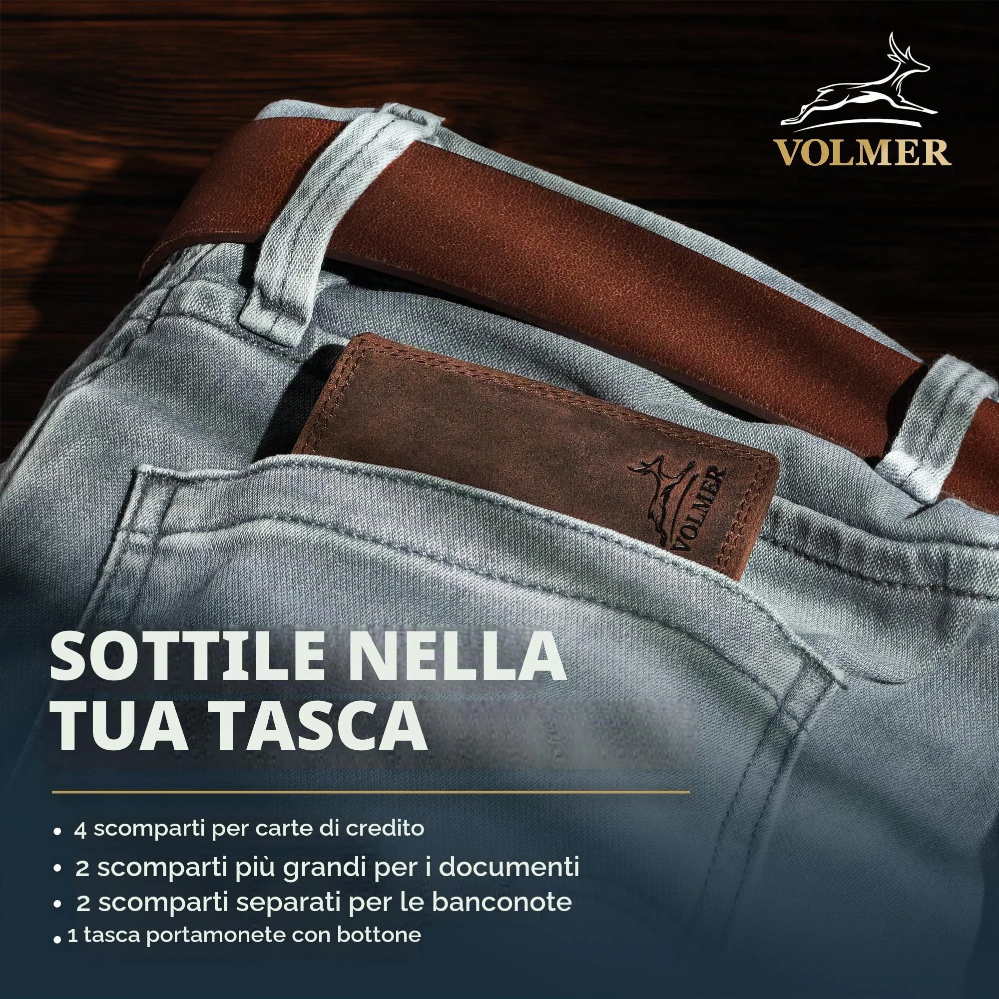 Fa.Volmer Portafoglio in Vera Pelle Slim RFID #Easycomfort - Marrone - immagine 6