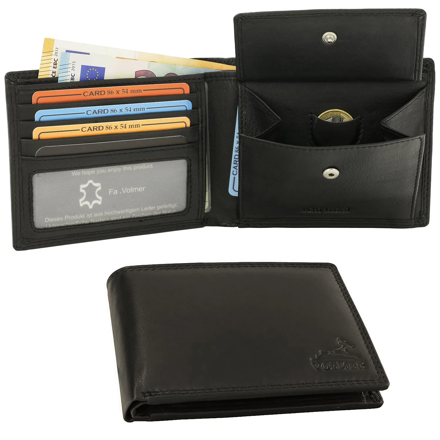 Fa.Volmer Portafoglio in vera pelle Slim Easycomfort con protezione RFID, nero - immagine 2