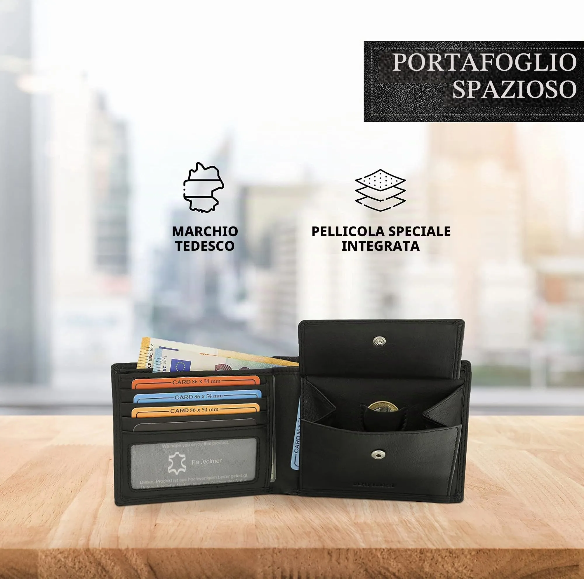 Fa.Volmer Portafoglio in vera pelle Slim Easycomfort con protezione RFID, nero - immagine 3