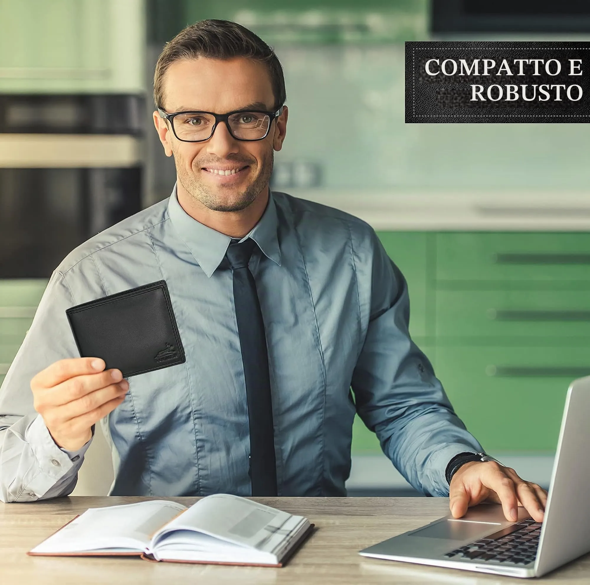 Fa.Volmer Portafoglio in vera pelle Slim Easycomfort con protezione RFID, nero - immagine 5