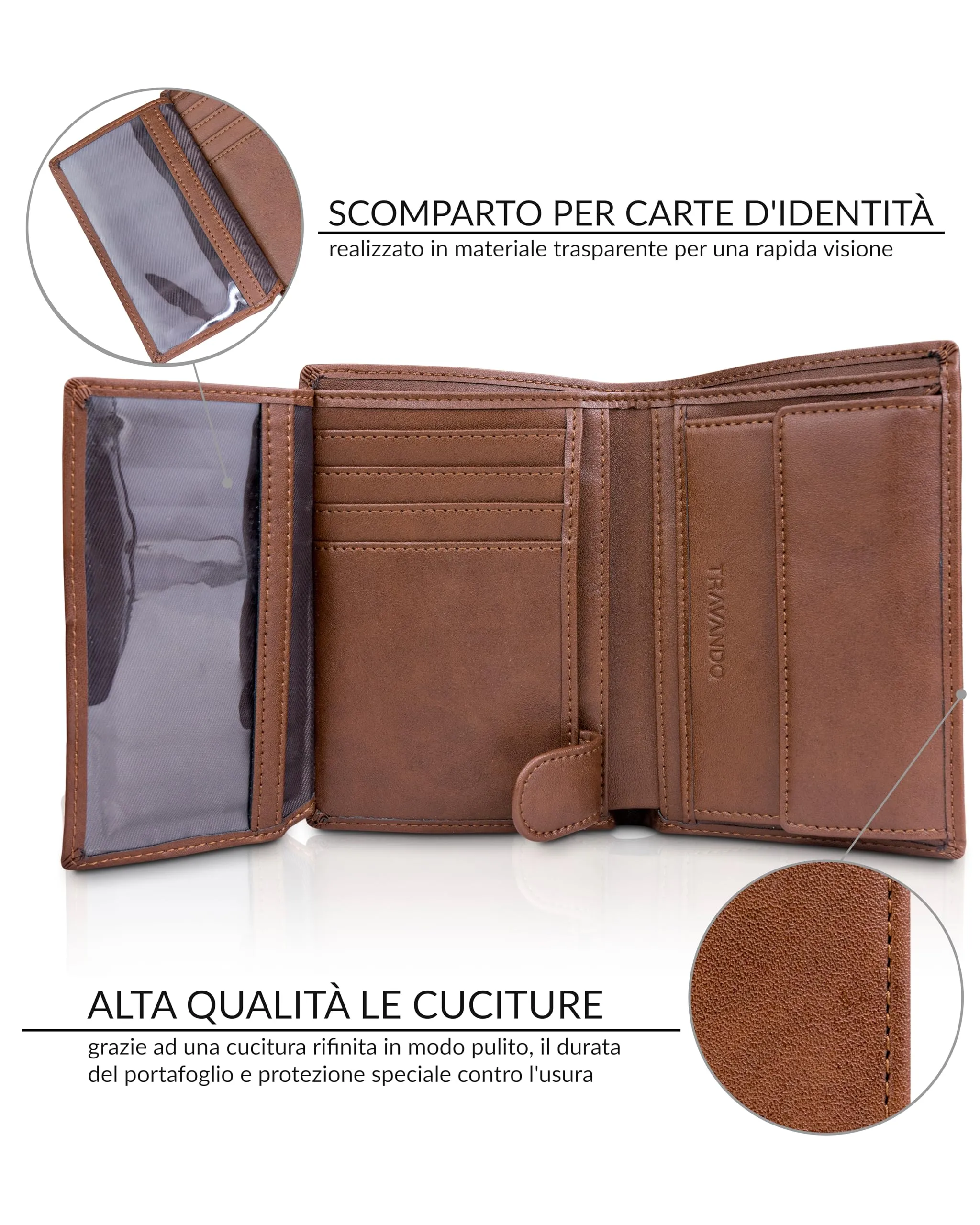 TRAVANDO Portafoglio Uomo Roma con protezione RFID Verticale, Marrone - immagine 3