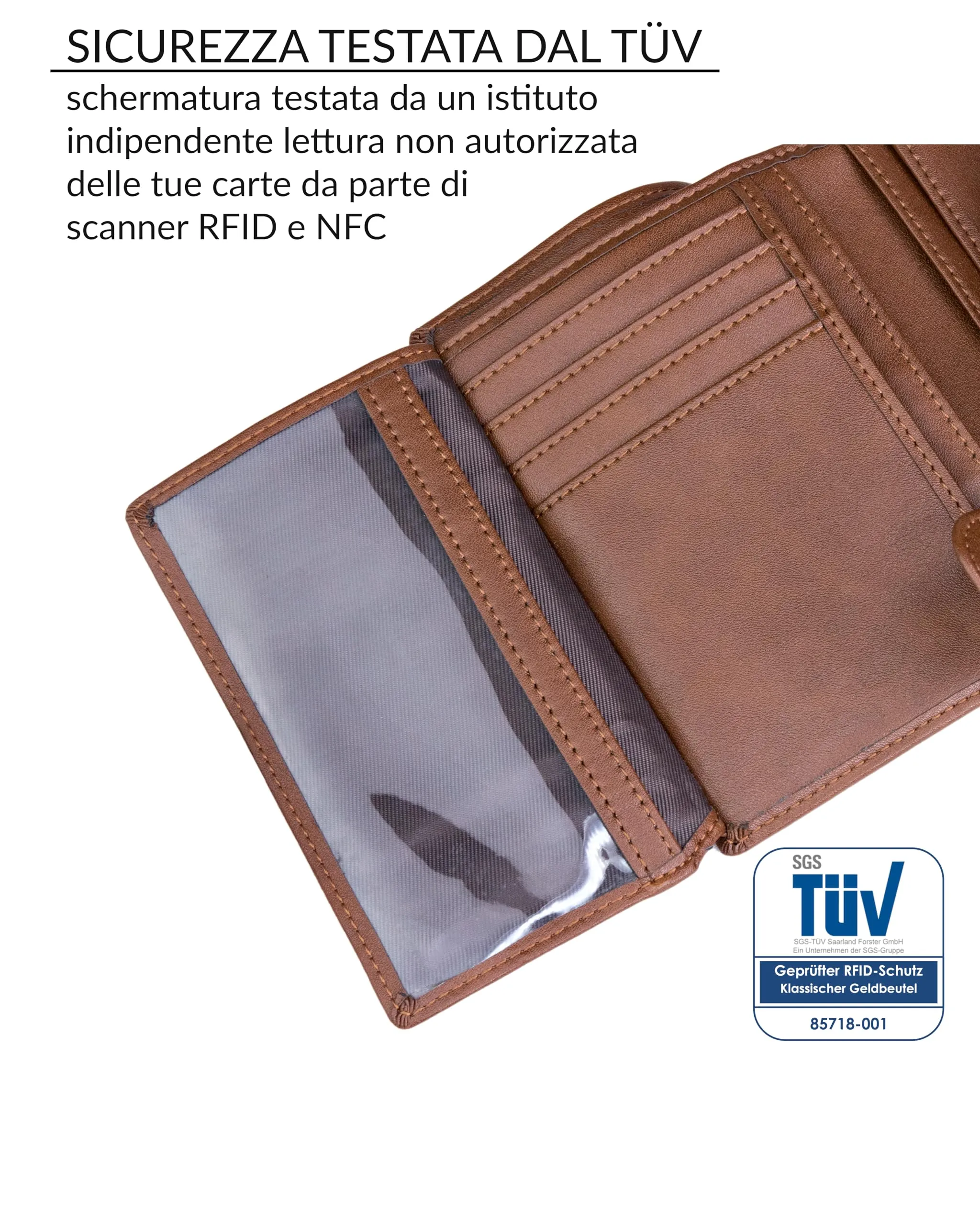 TRAVANDO Portafoglio Uomo Roma con protezione RFID Verticale, Marrone - immagine 5