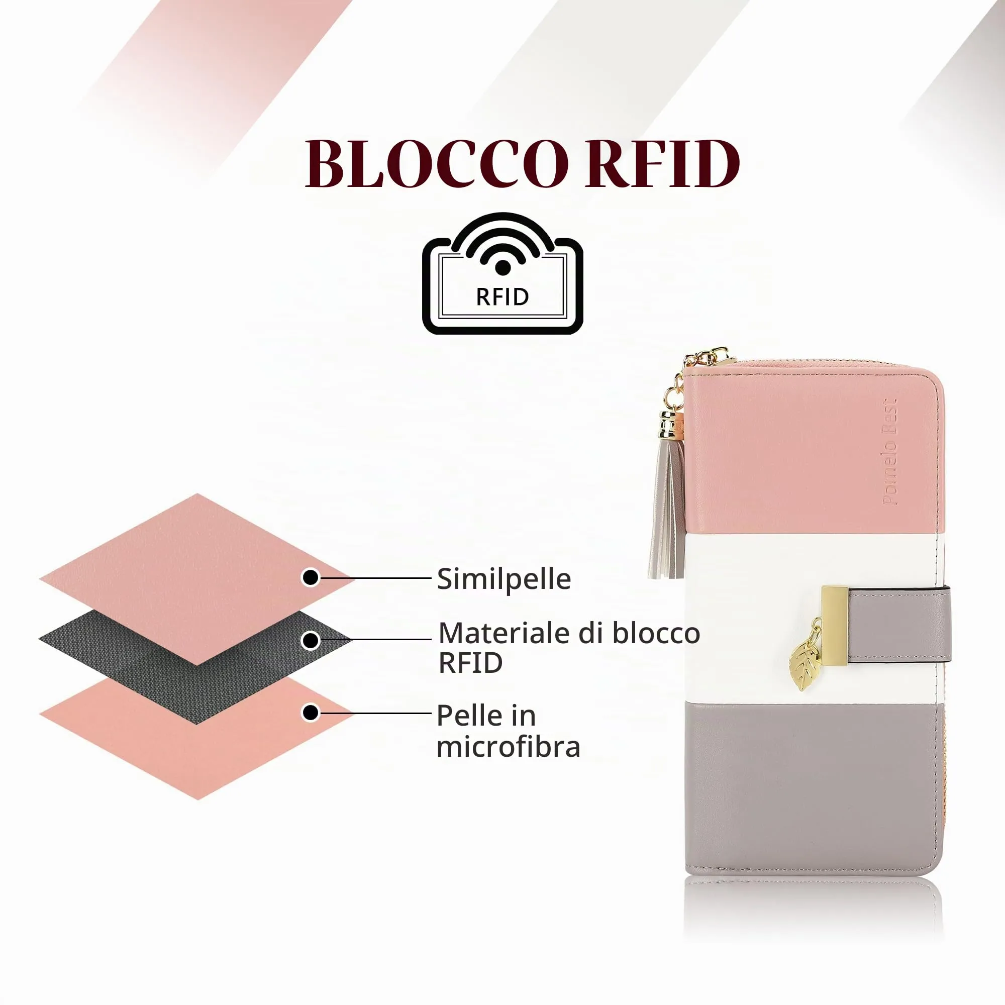 Pomelo Best Portafoglio Donna Lungo con Cerniera e Portamonete, Protezione RFID, Pelle Sintetica - immagine 5