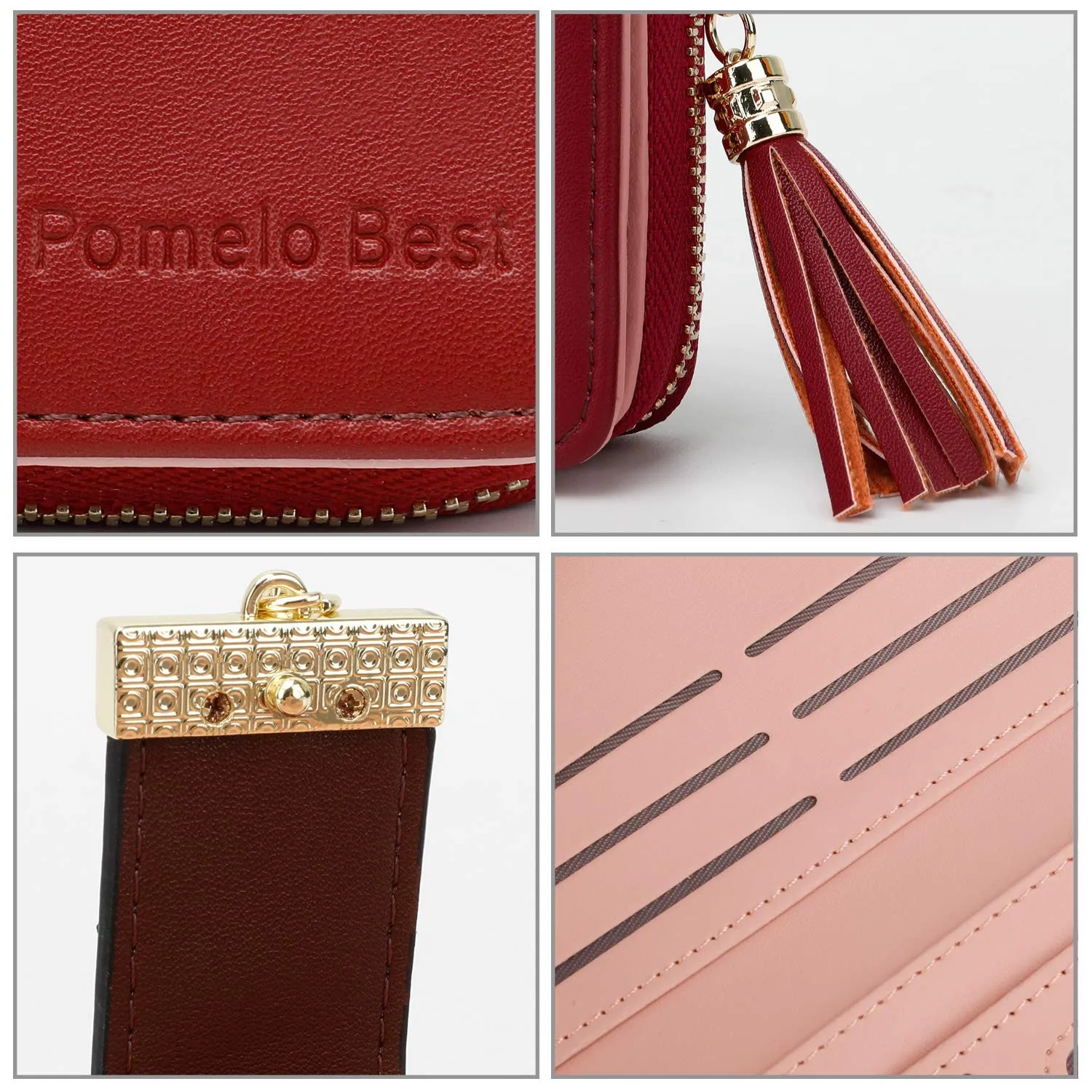 Pomelo Best Portafoglio Donna Lungo con Cerniera e Pendente, Borgogna - immagine 3