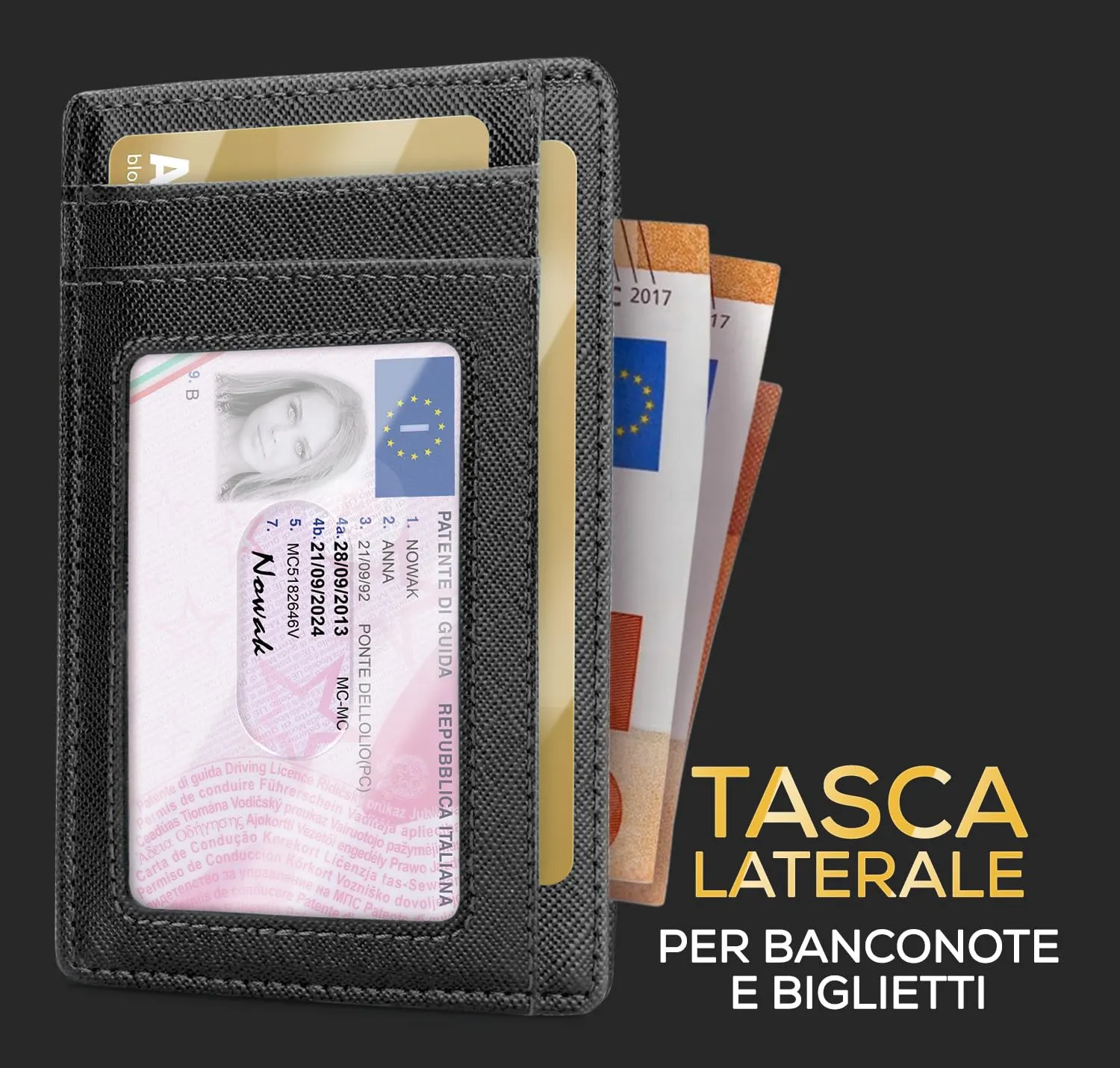PIRNA Portafoglio Slim RFID Saffiano Nero - immagine 3