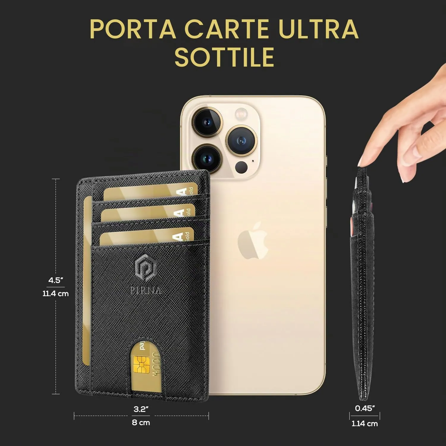 PIRNA Portafoglio Slim RFID Saffiano Nero - immagine 5