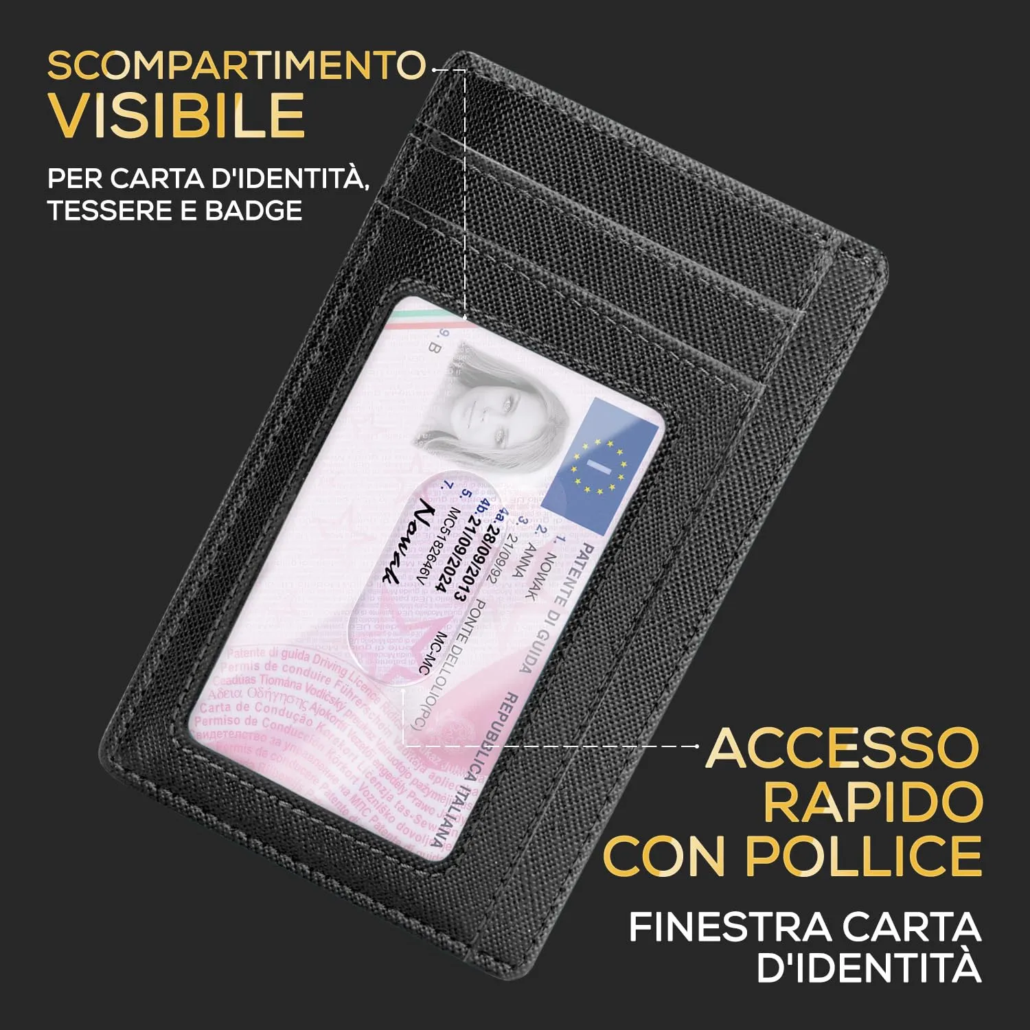 PIRNA Portafoglio Slim RFID Saffiano Nero - immagine 6