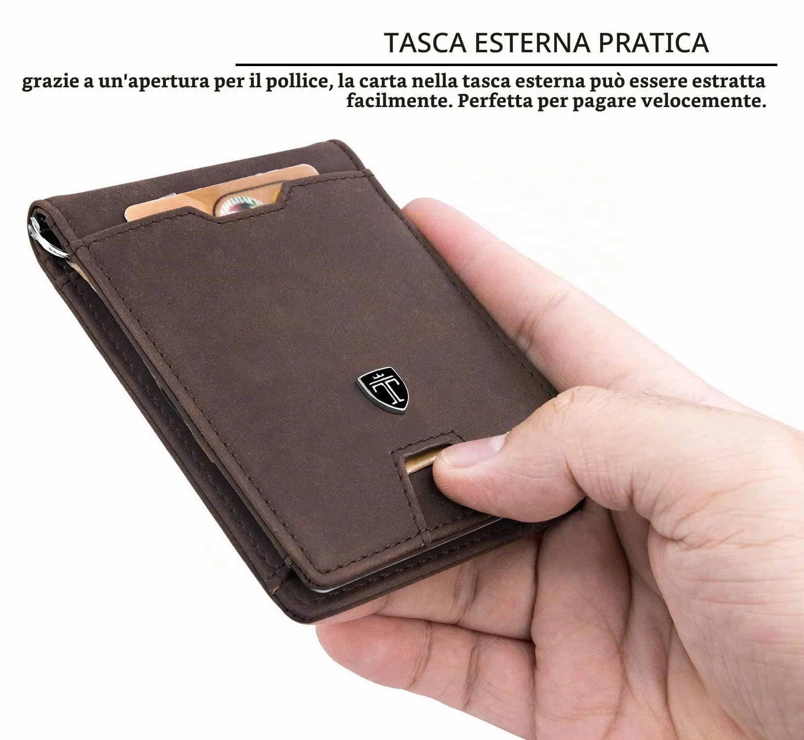 TRAVANDO Portafoglio Uomo Vienna con Protezione RFID, Porta Carte Slim con Clip per Contanti e Tasca Portamonete - immagine 4