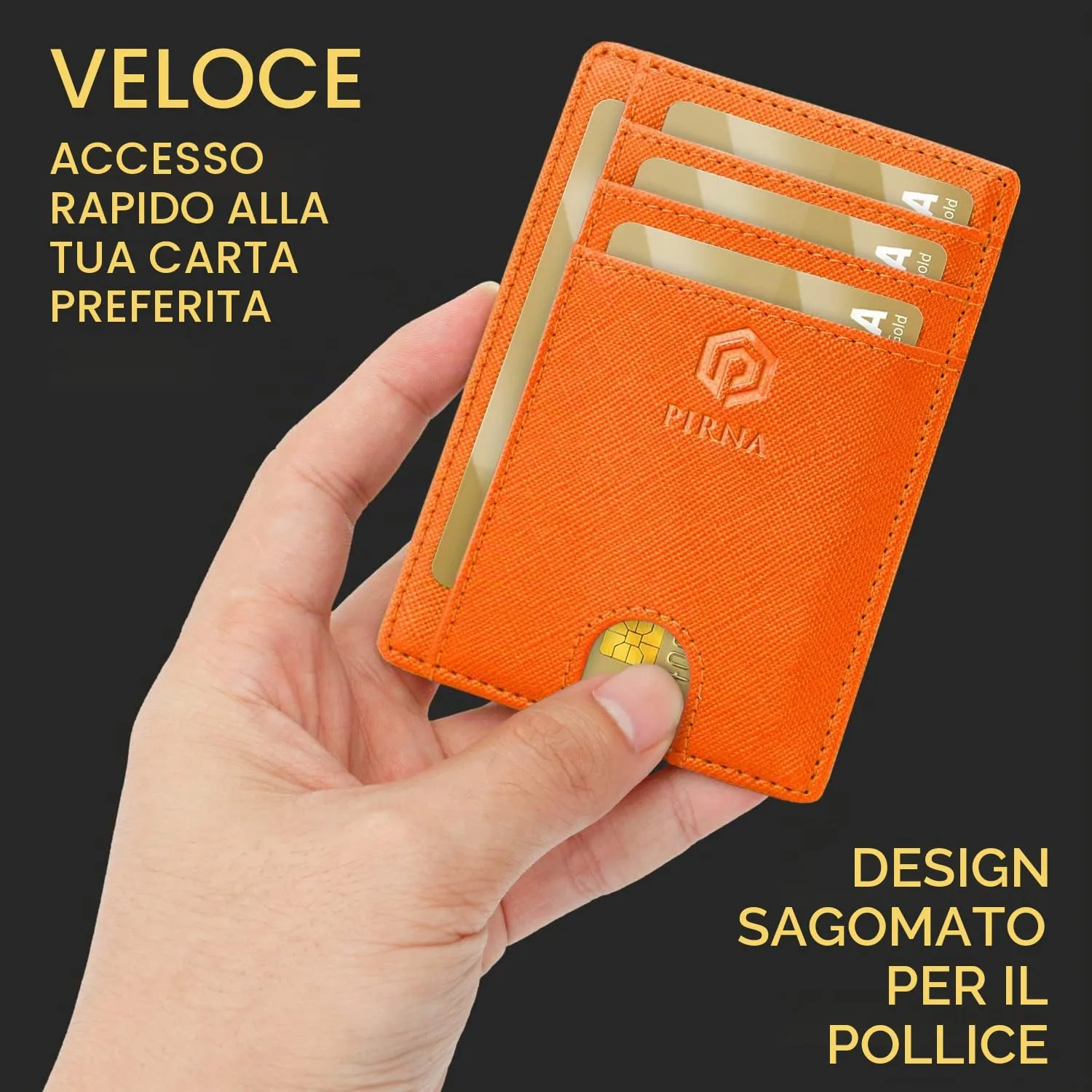 PIRNA Portafoglio Sottile da Uomo RFID Minimalista, Arancione, S - immagine 2