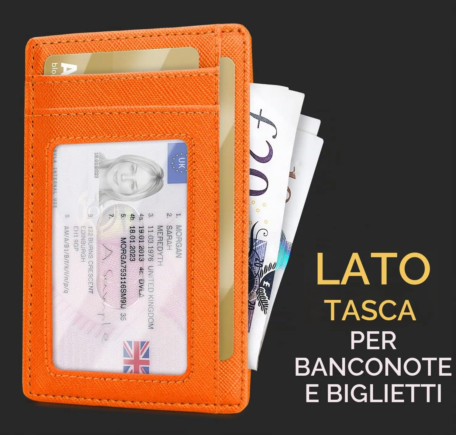 PIRNA Portafoglio Sottile da Uomo RFID Minimalista, Arancione, S - immagine 3