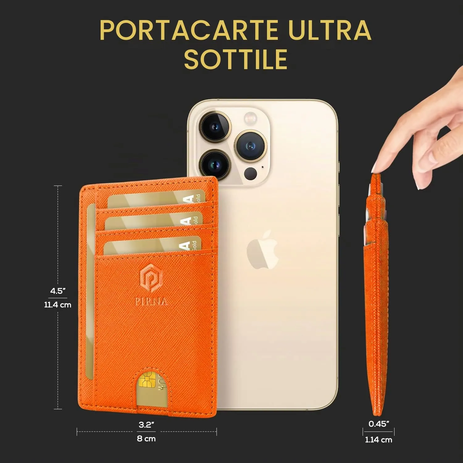 PIRNA Portafoglio Sottile da Uomo RFID Minimalista, Arancione, S - immagine 5
