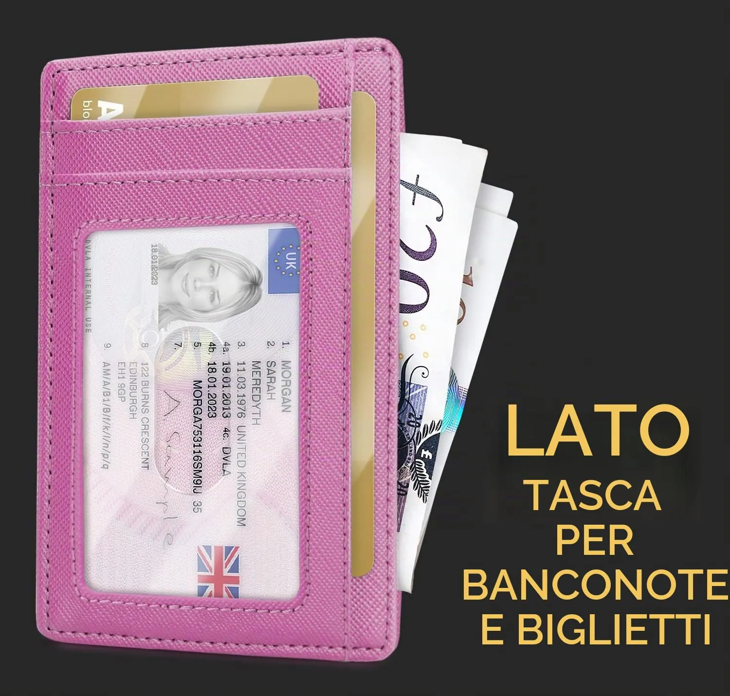 PIRNA Portafoglio Slim RFID Rosa - Porta Carte di Credito e Contanti - immagine 3