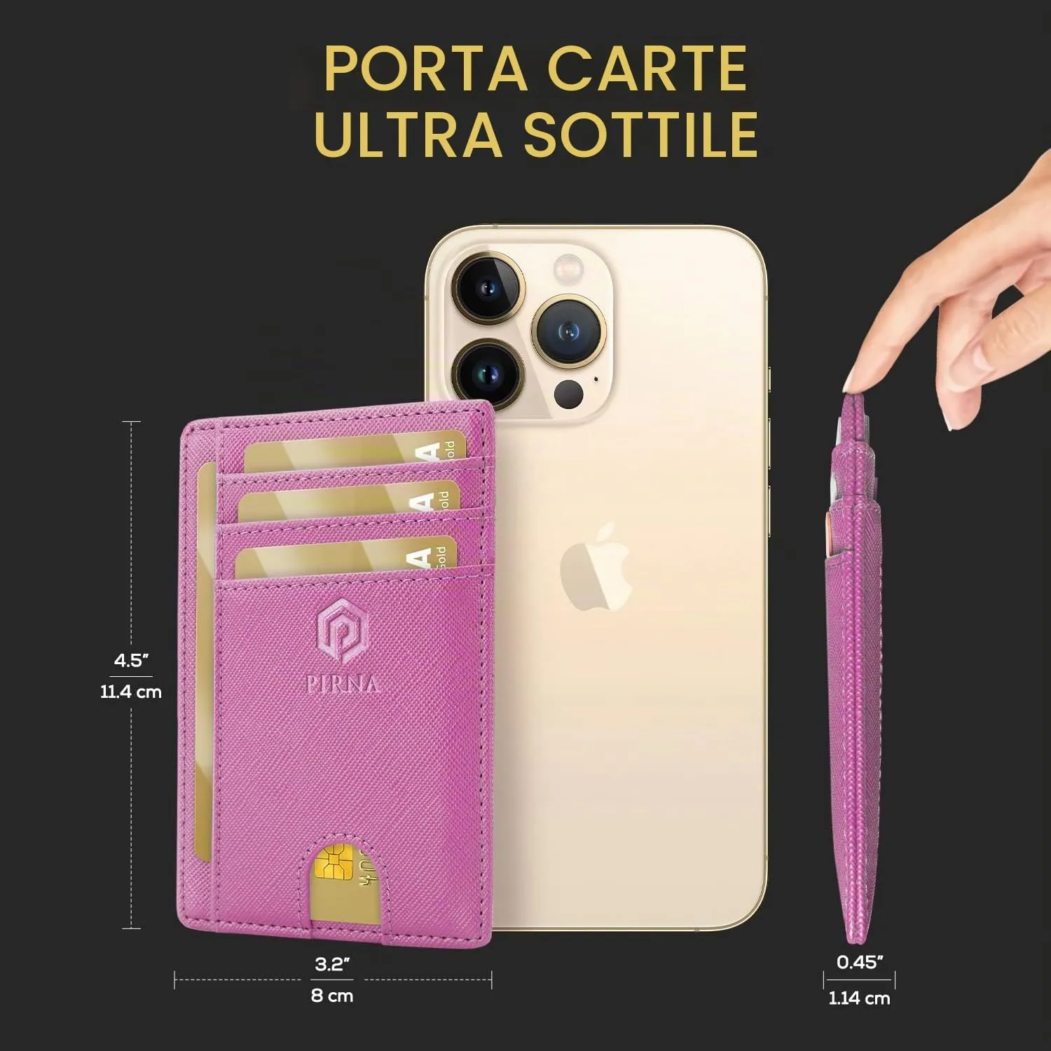 PIRNA Portafoglio Slim RFID Rosa - Porta Carte di Credito e Contanti - immagine 5