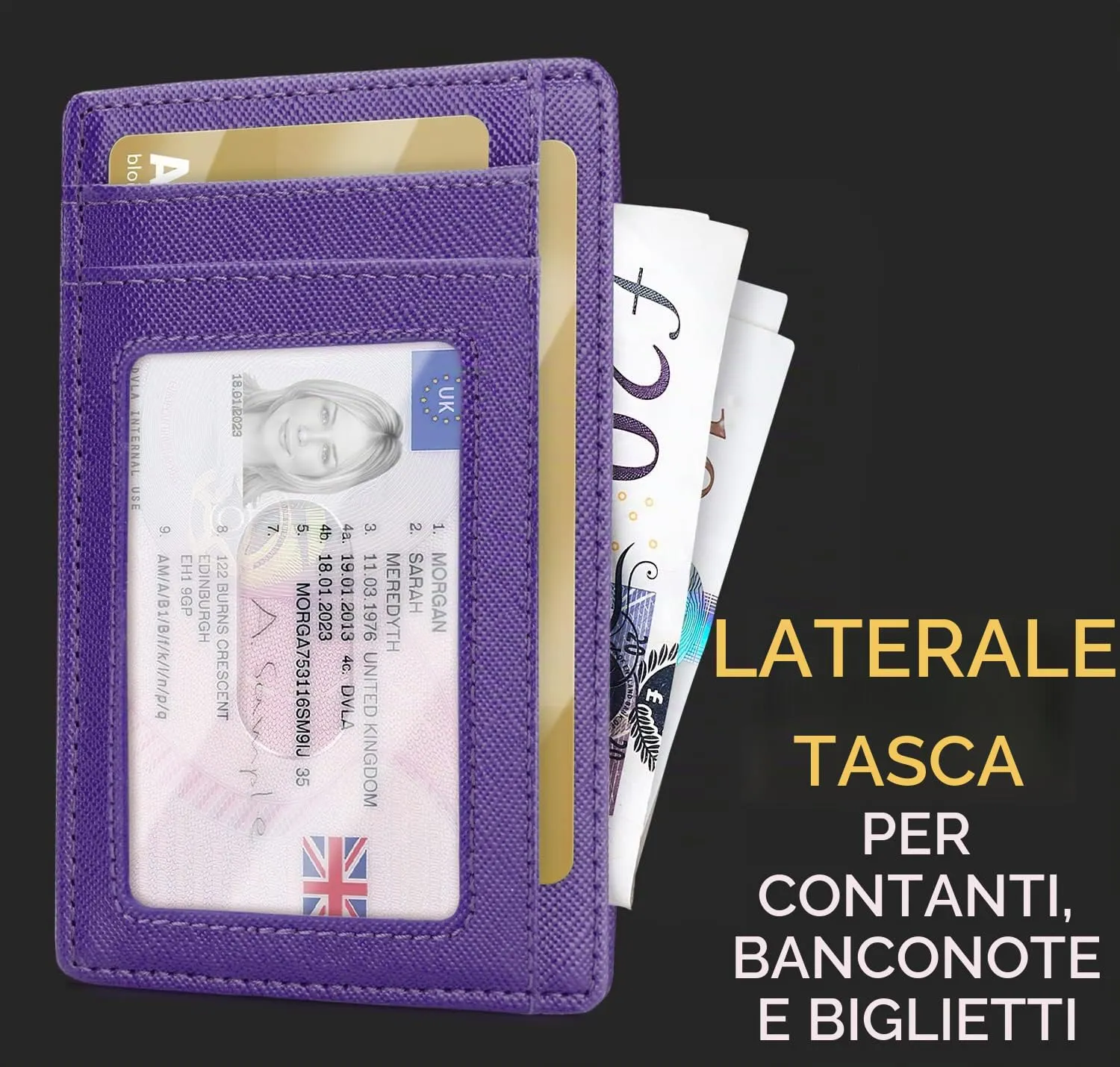 PIRNA Portafoglio Slim RFID Viola Reale - immagine 3