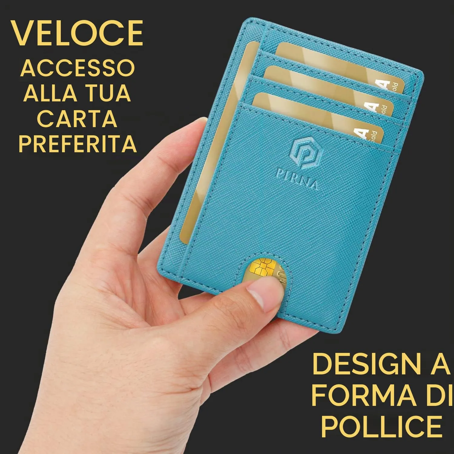 PIRNA Portafoglio Slim RFID Porta Carte di Credito - Blu Oceano - immagine 2
