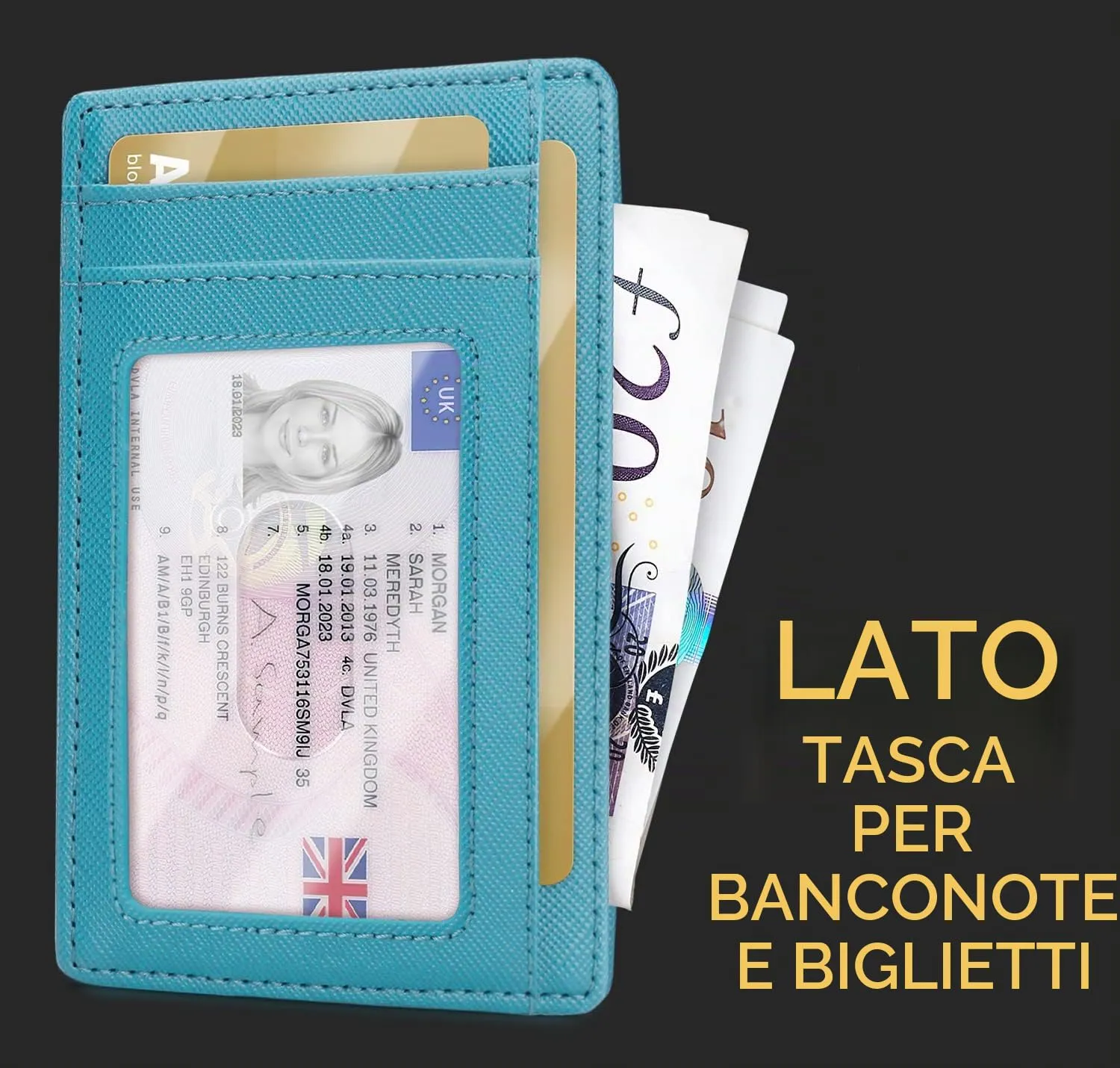 PIRNA Portafoglio Slim RFID Porta Carte di Credito - Blu Oceano - immagine 3