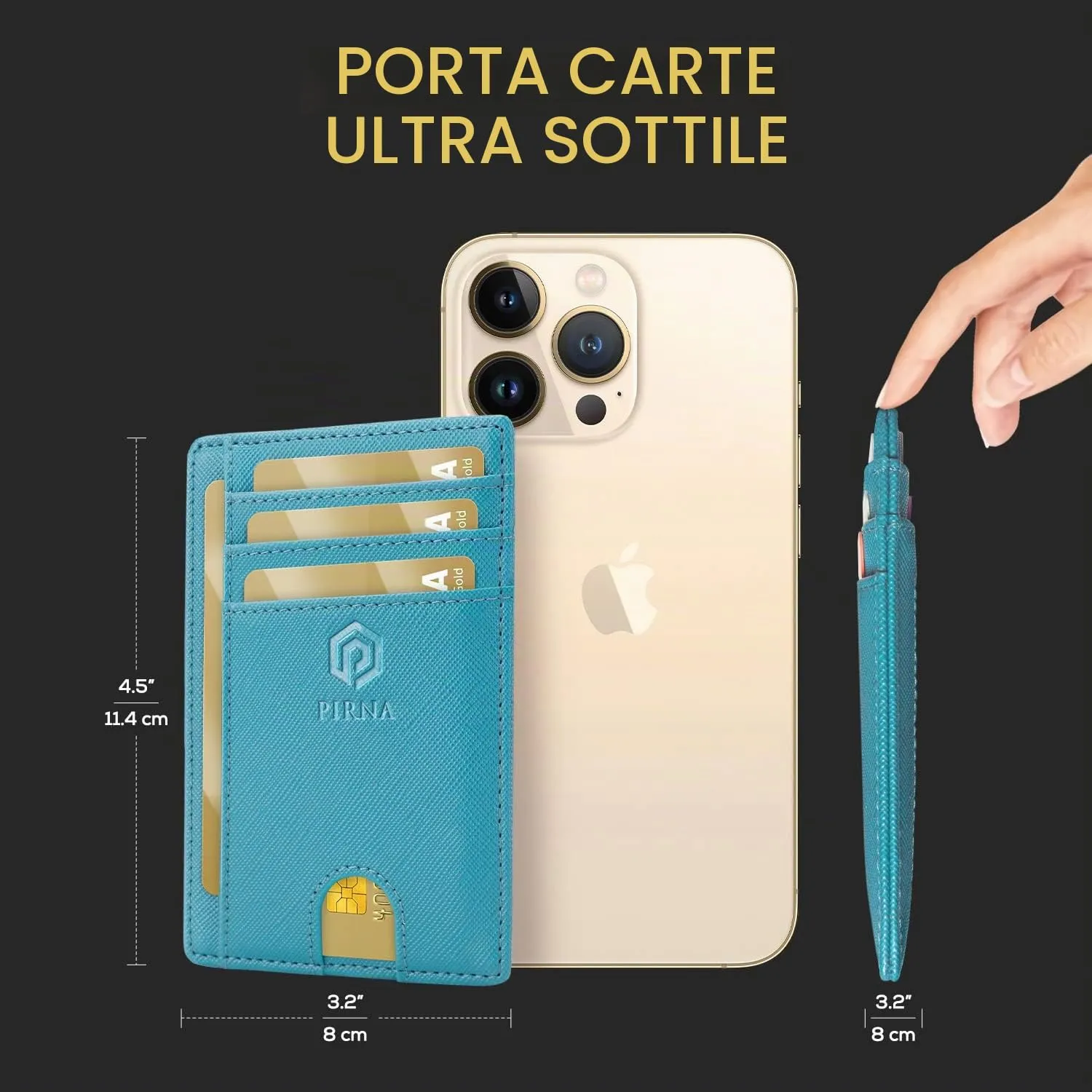 PIRNA Portafoglio Slim RFID Porta Carte di Credito - Blu Oceano - immagine 5