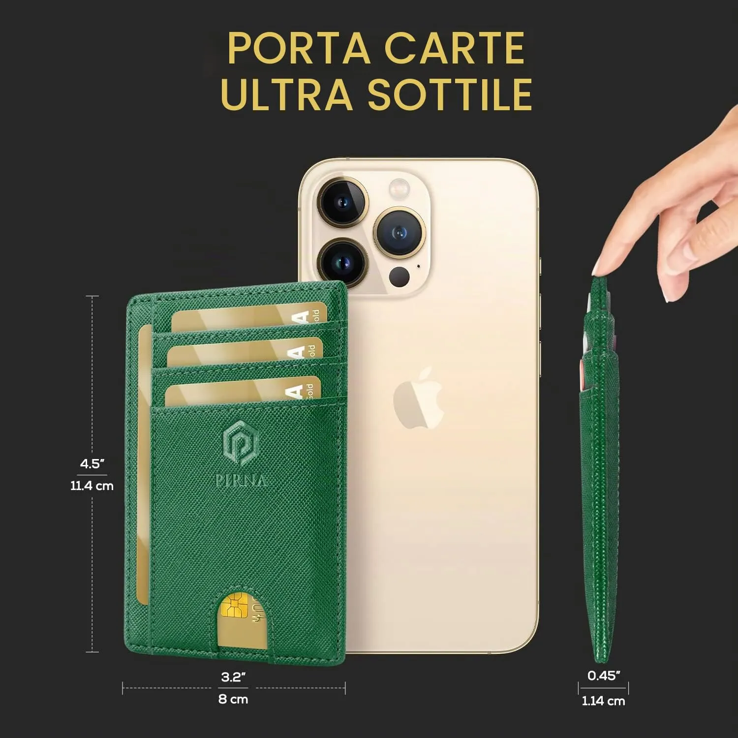 PIRNA Portafoglio Slim RFID per Uomo e Donna - Pino Verde - immagine 5