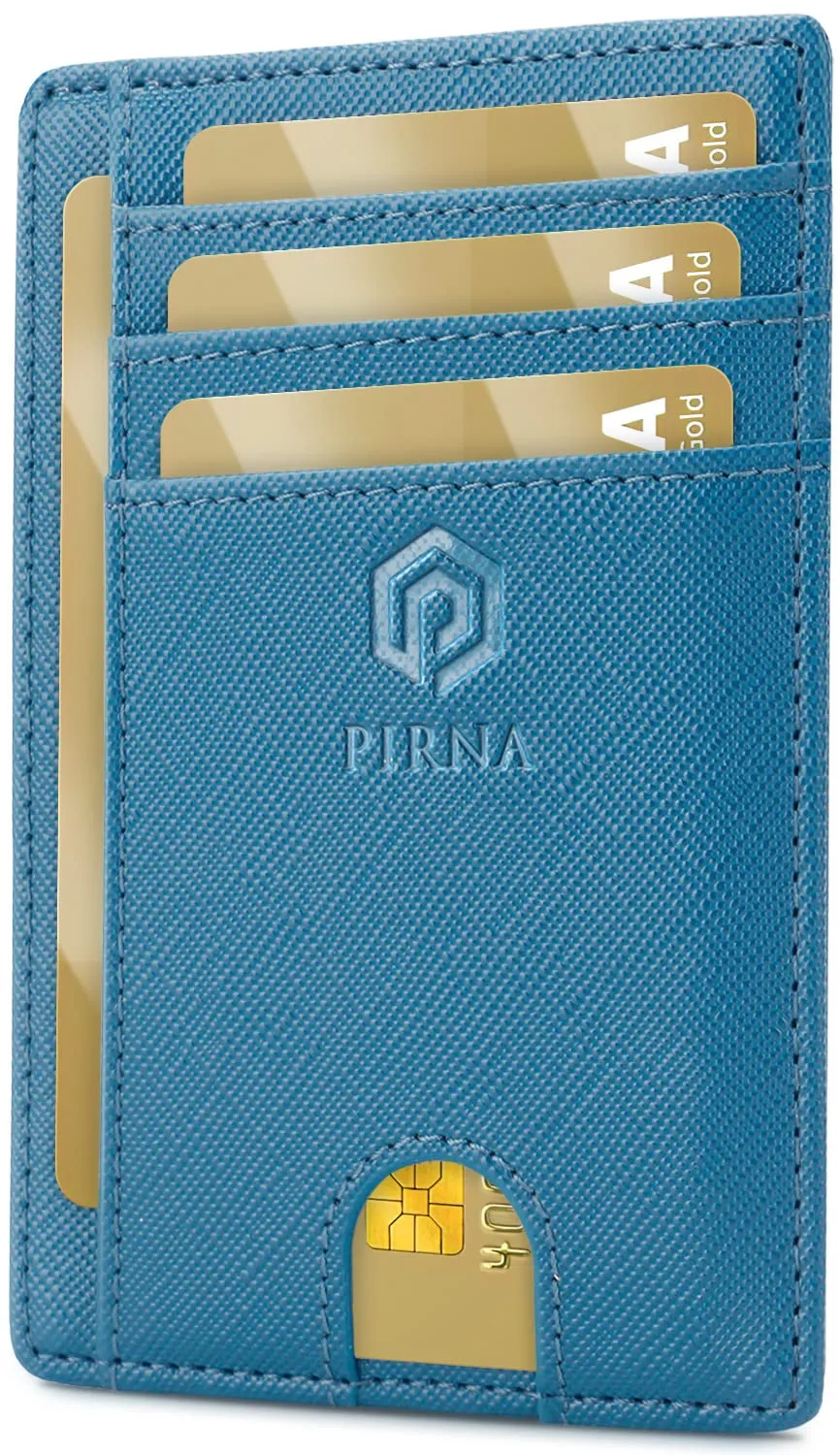 PIRNA Portafoglio Uomo Slim RFID Card Holder - Blu Azzurro - immagine 1