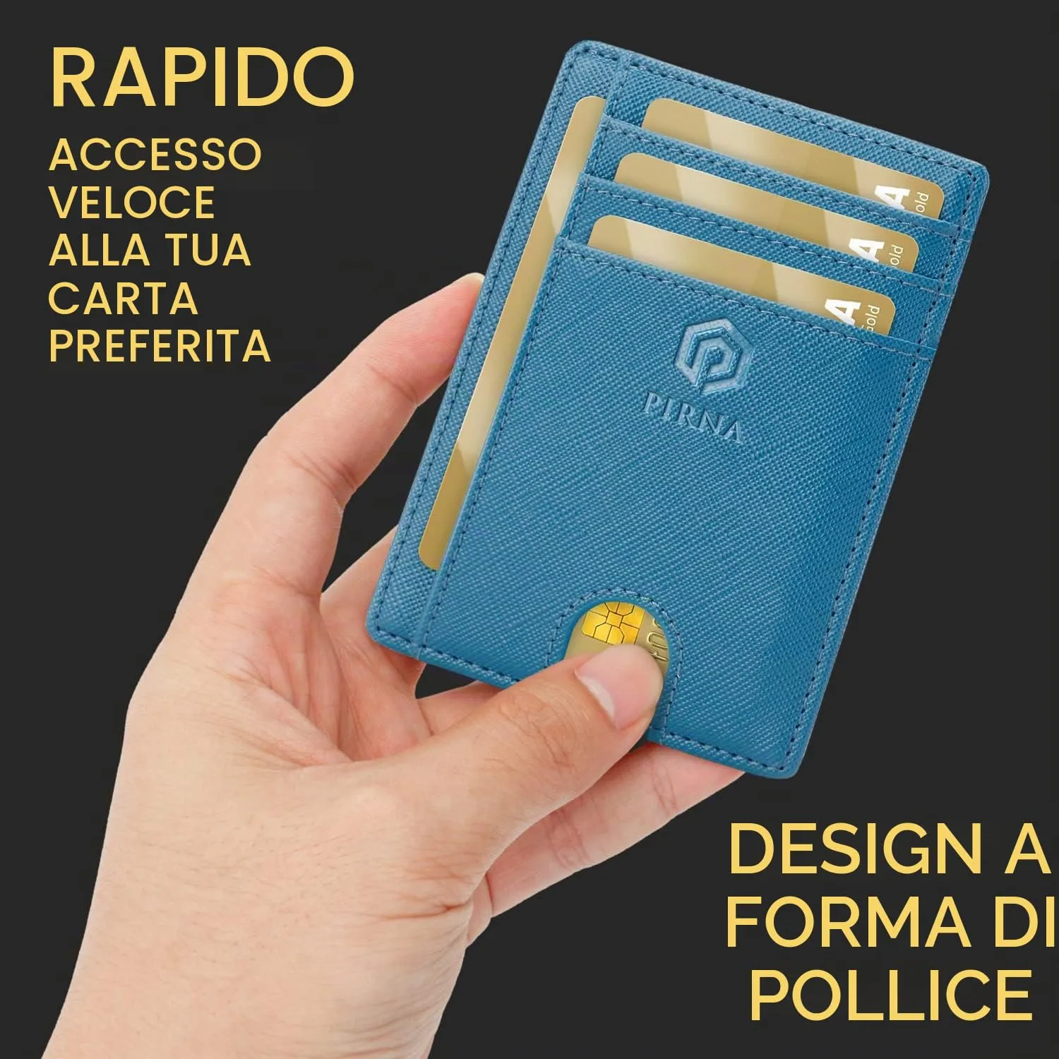 PIRNA Portafoglio Uomo Slim RFID Card Holder - Blu Azzurro - immagine 2