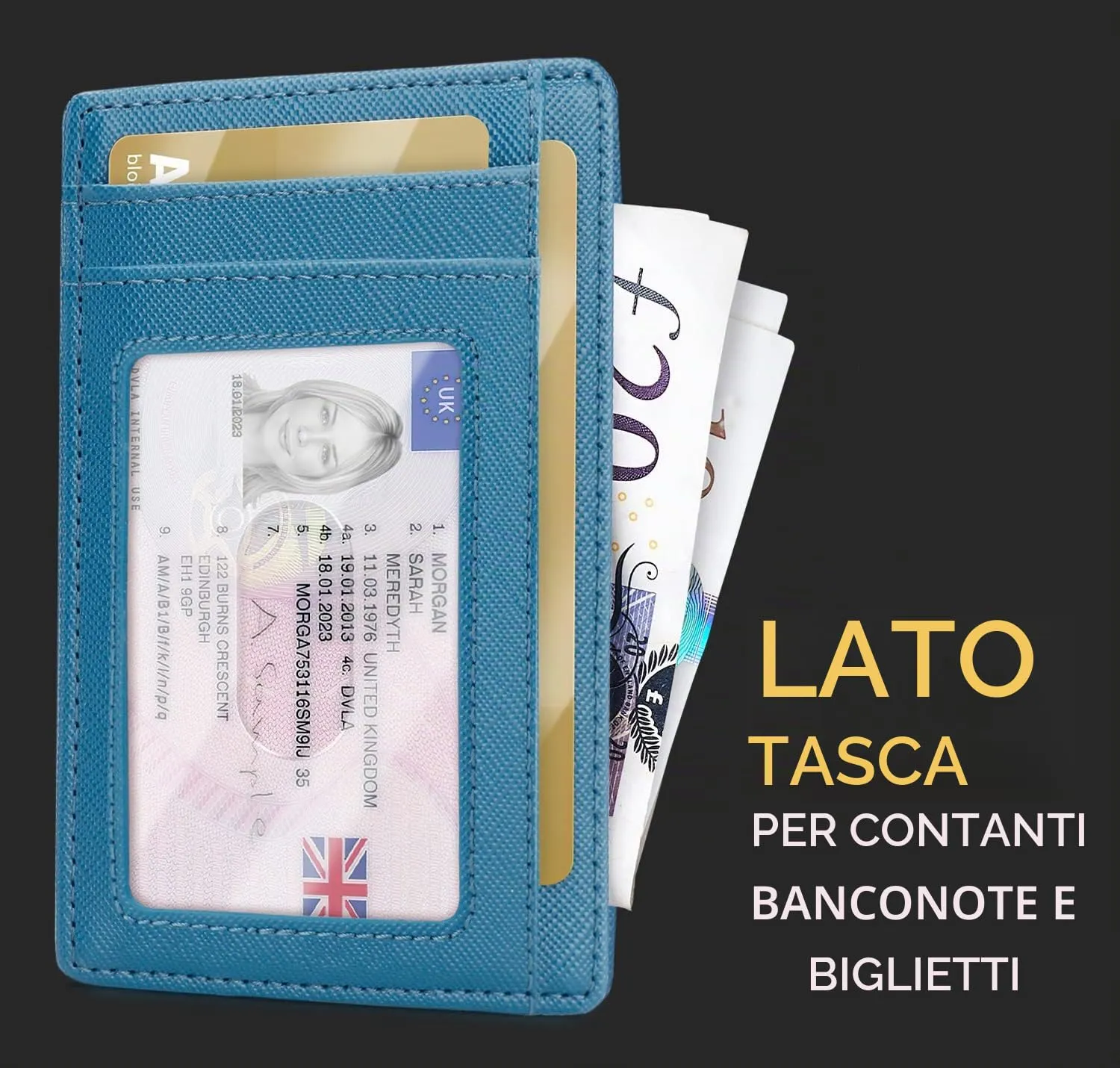 PIRNA Portafoglio Uomo Slim RFID Card Holder - Blu Azzurro - immagine 3