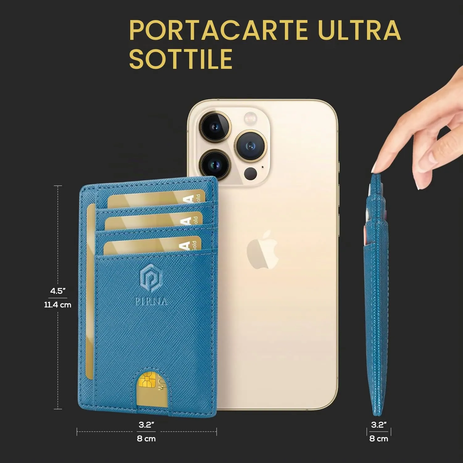 PIRNA Portafoglio Uomo Slim RFID Card Holder - Blu Azzurro - immagine 5