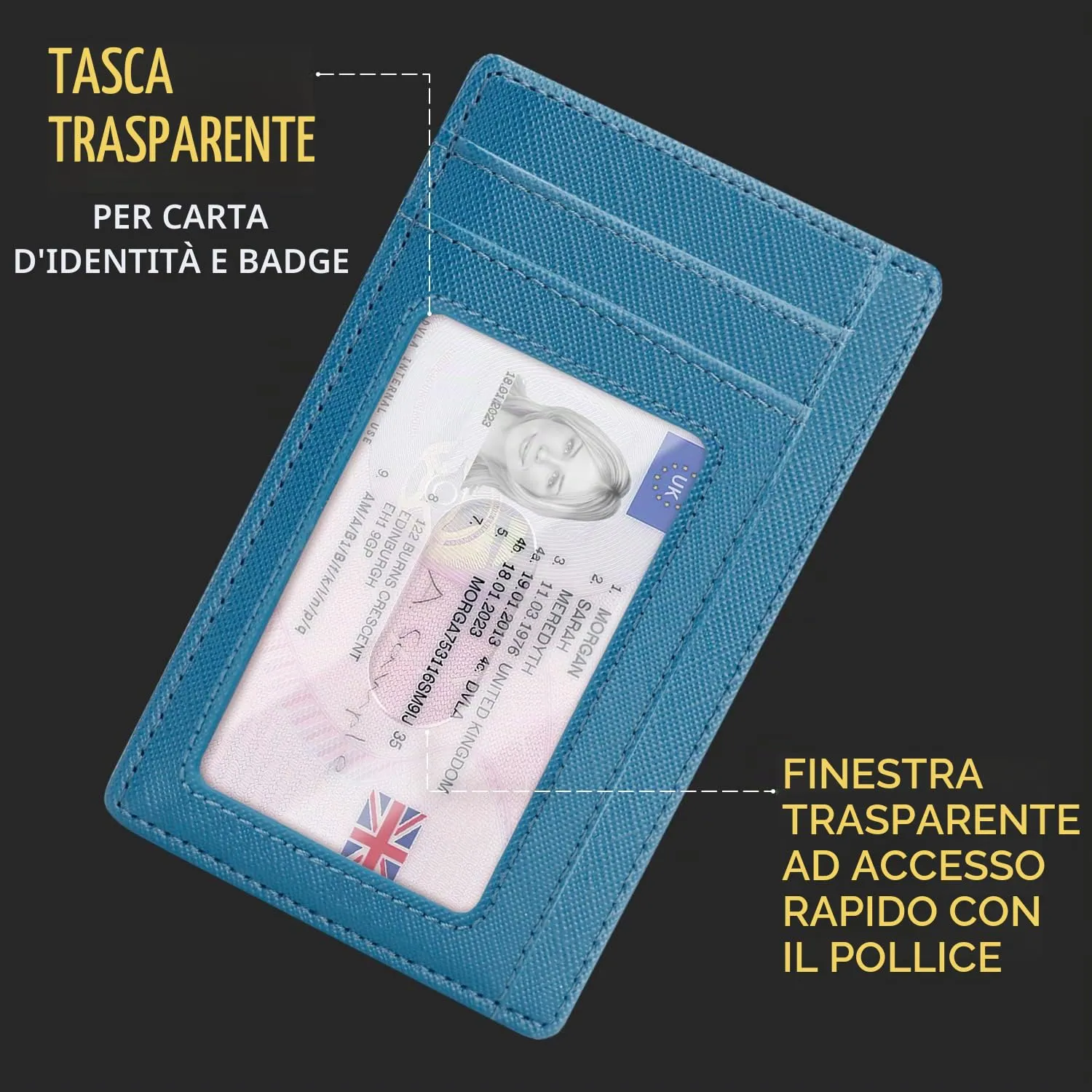 PIRNA Portafoglio Uomo Slim RFID Card Holder - Blu Azzurro - immagine 6