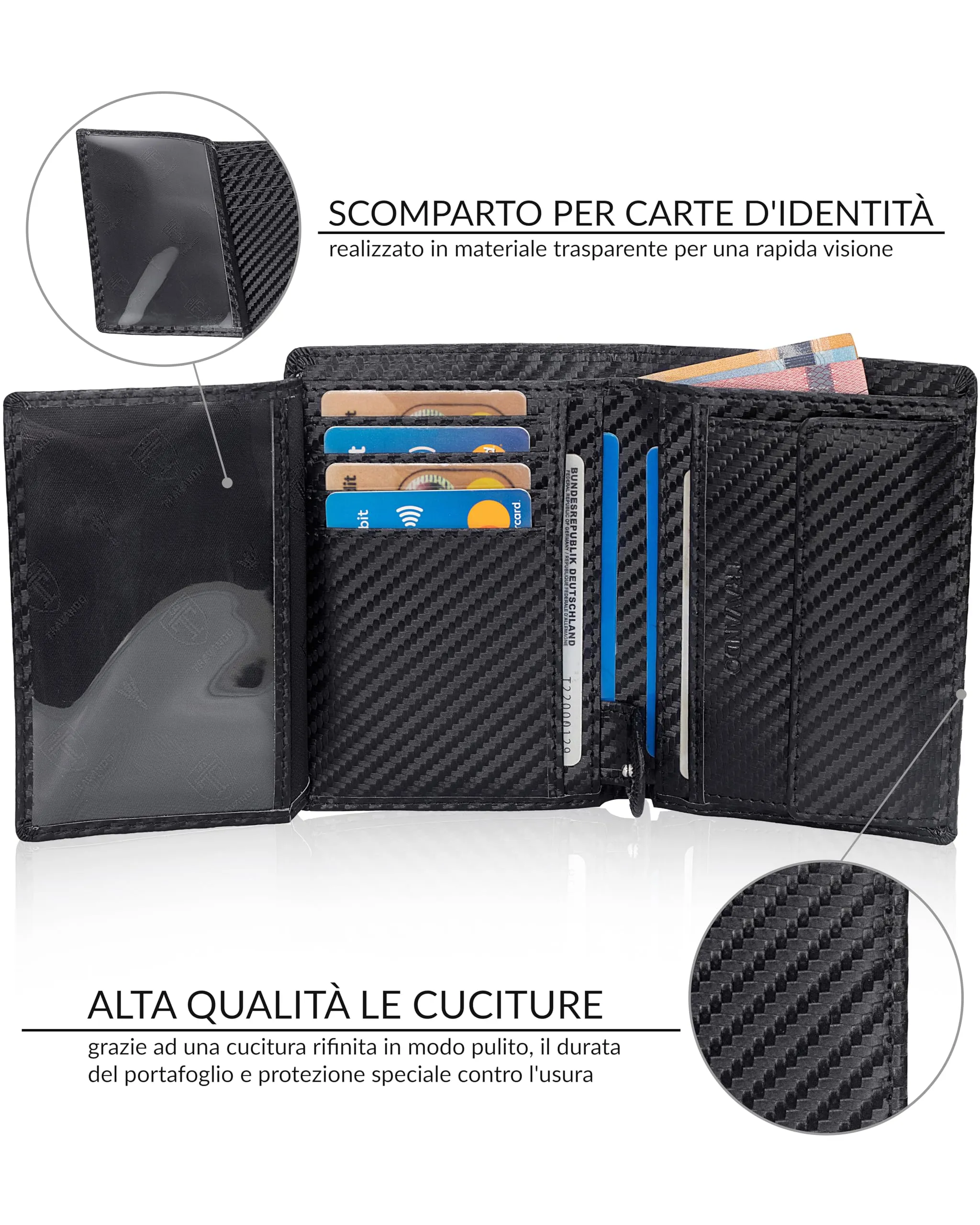 TRAVANDO Portafoglio Uomo Roma con Protezione RFID, Formato Verticale (Carbon) - immagine 3