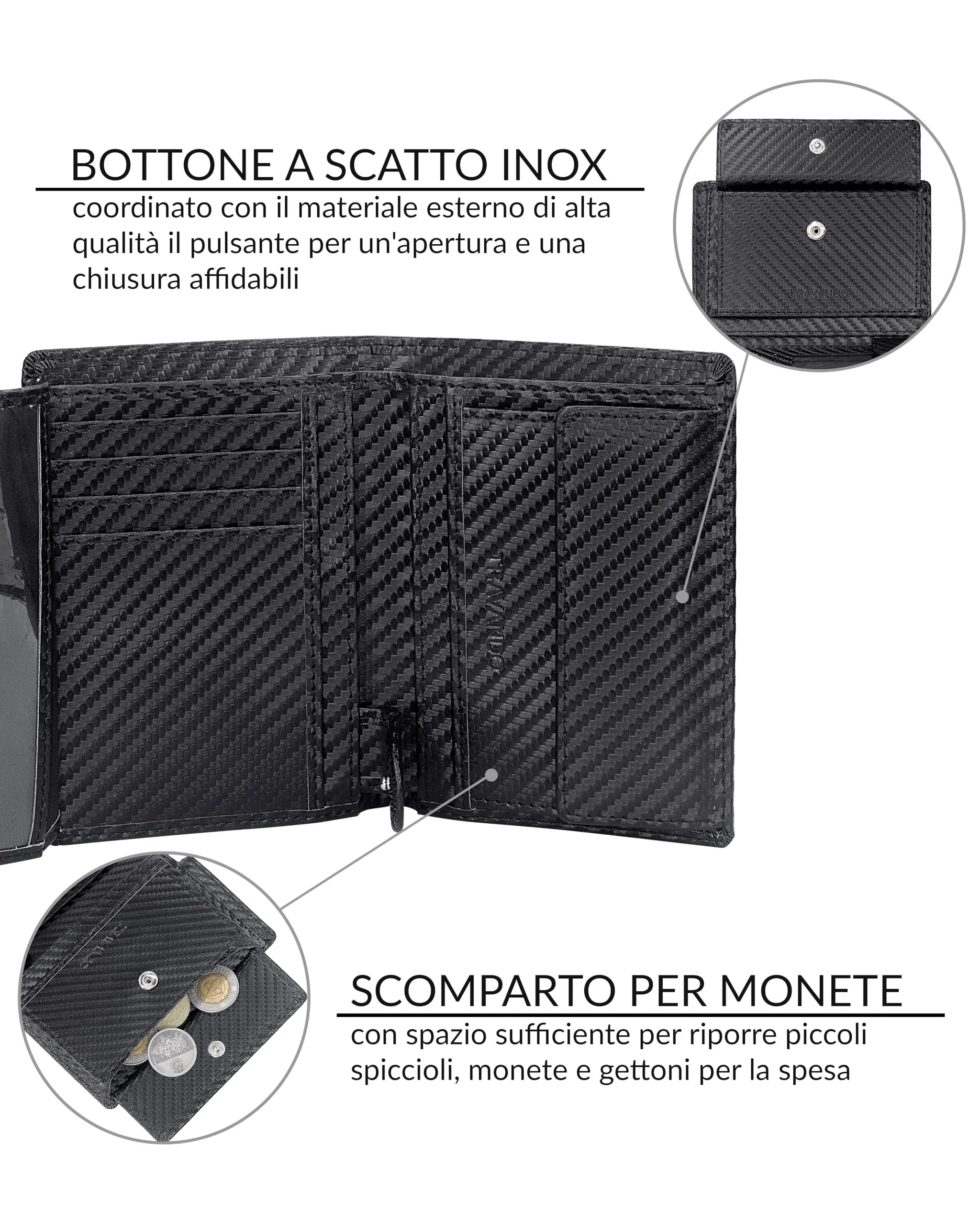 TRAVANDO Portafoglio Uomo Roma con Protezione RFID, Formato Verticale (Carbon) - immagine 4