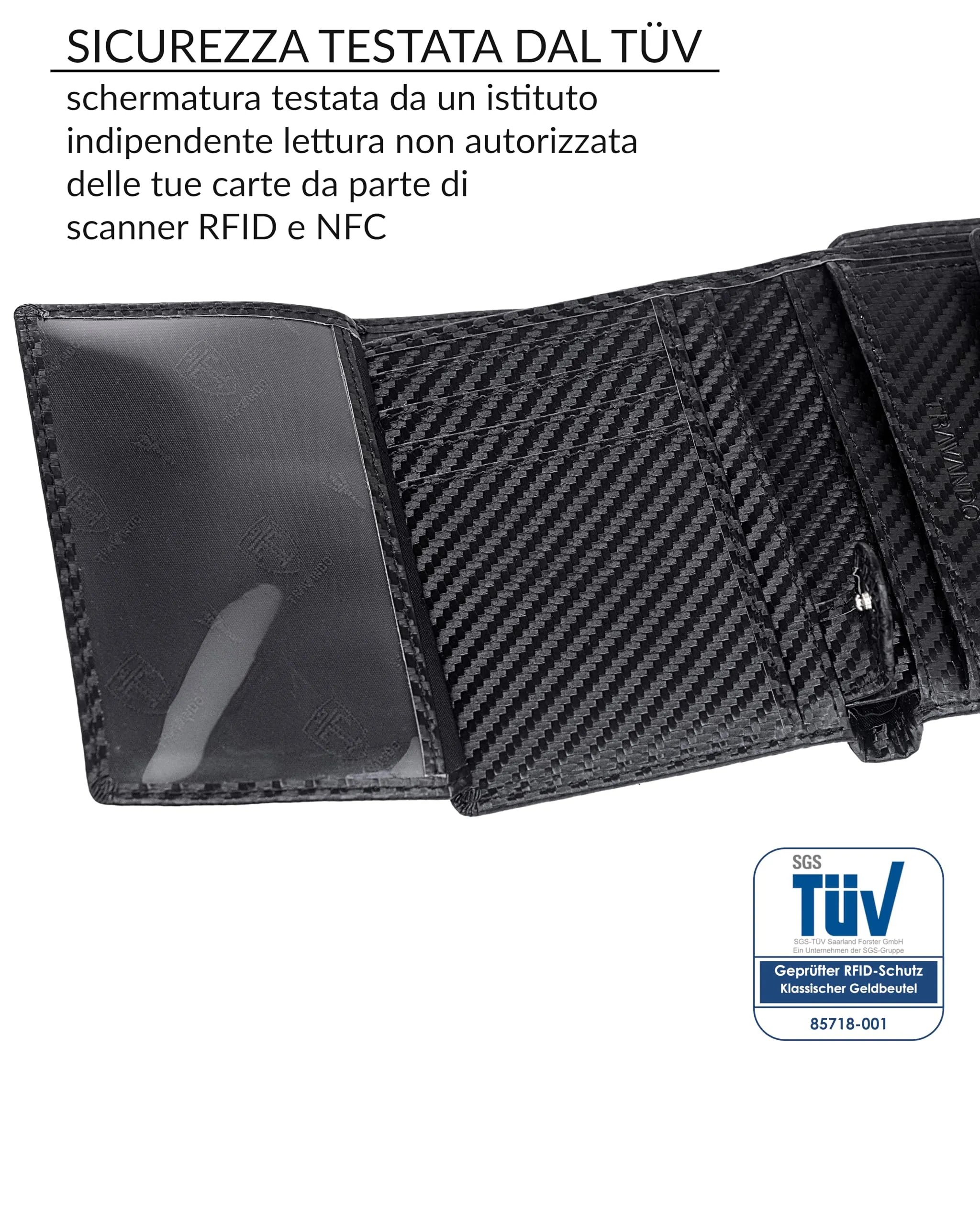 TRAVANDO Portafoglio Uomo Roma con Protezione RFID, Formato Verticale (Carbon) - immagine 5