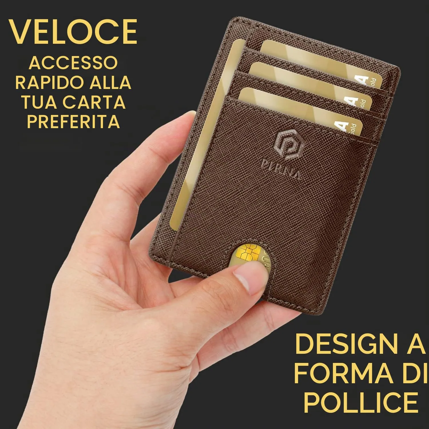 PIRNA Portafoglio Uomo Slim RFID Porta Carte di Credito - Caffè Marrone - immagine 2